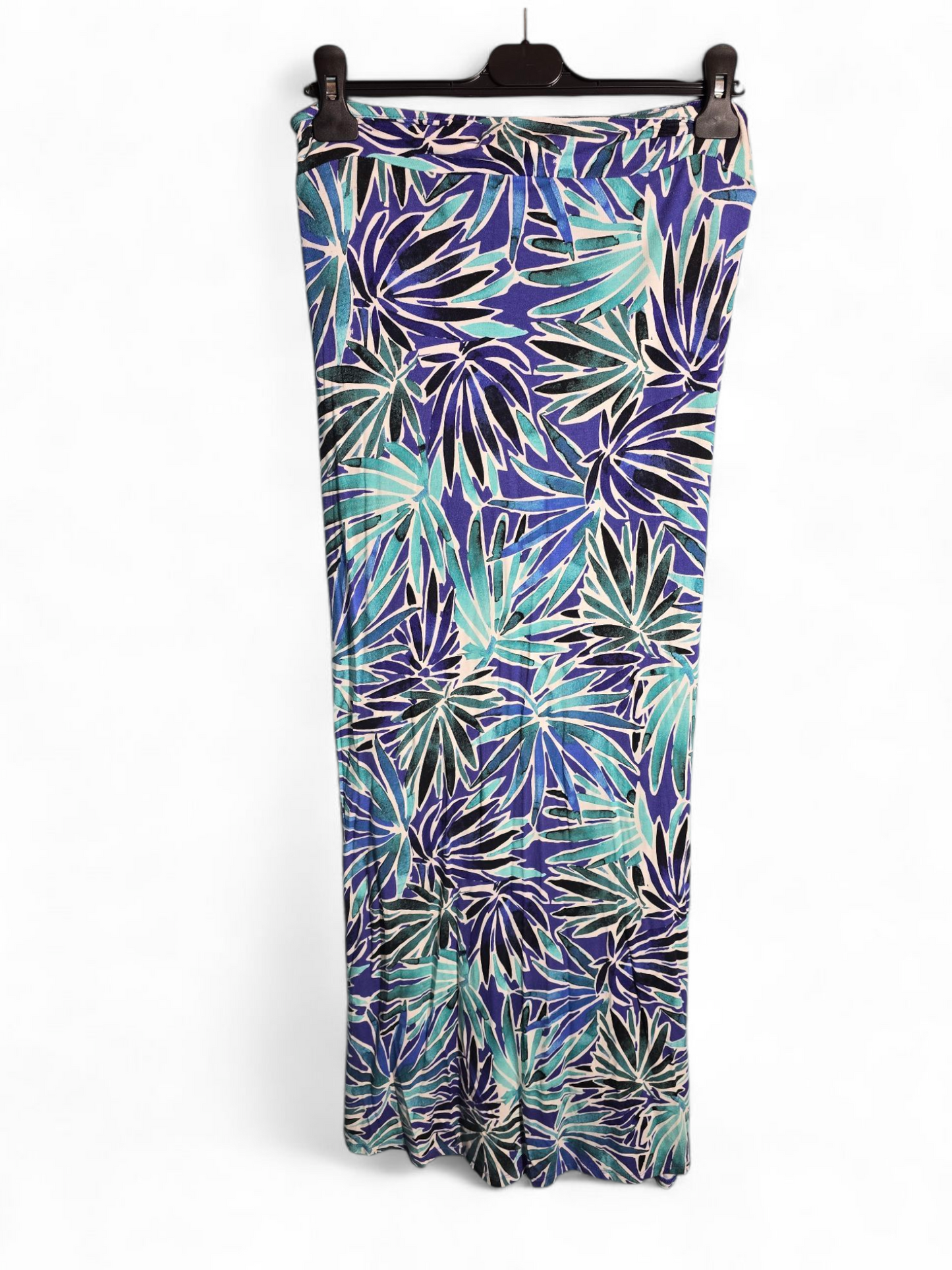 Antibes Blanc Green, Blue & Black Floral Bodycon Wrap Maxi Skirt Size M (Fits 10/12) – Elasticated Waist, Slit Front