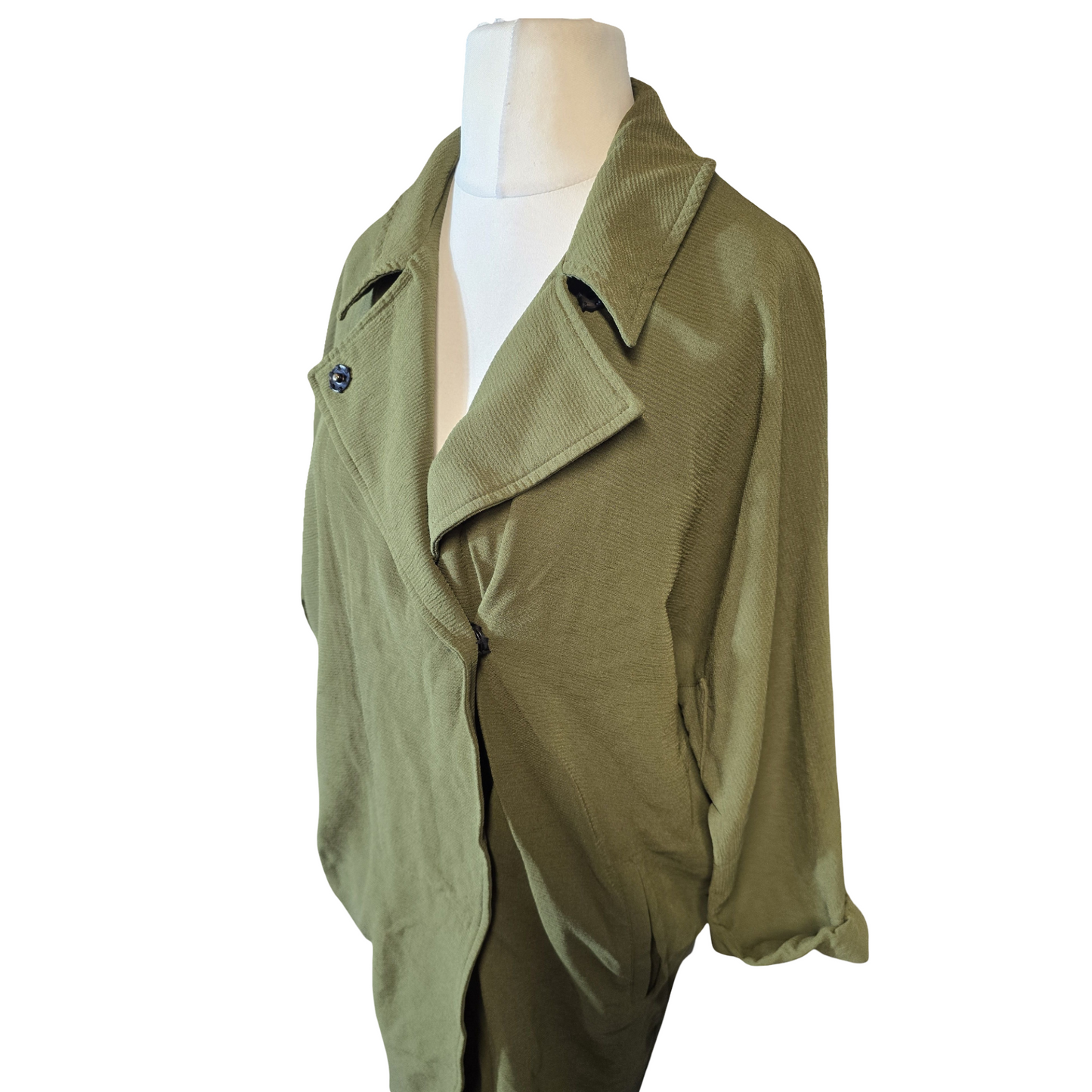 Topshop Khaki Green Oversized Midi Blazer – Size 10 – Lightweight Relaxed Fit