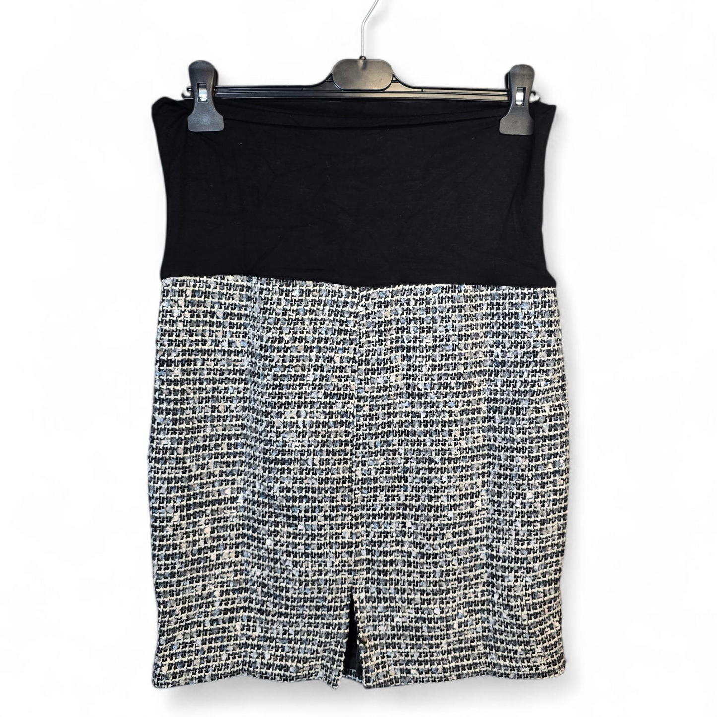 Chenai Frazer Maternity Skirt Suit – Black, Grey & White Knit – Faux Leather Trim – Size M (UK size 10/12)