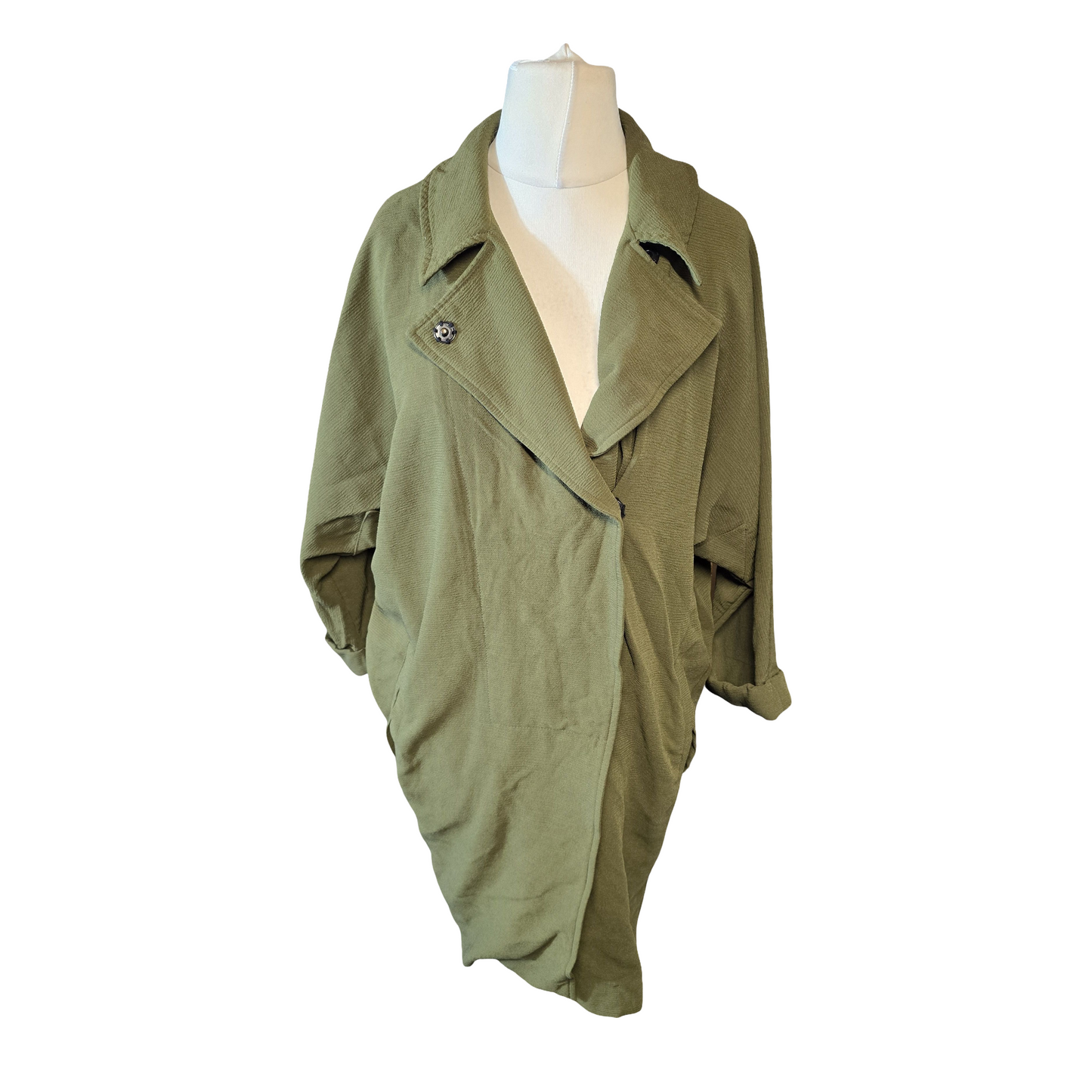 Topshop Khaki Green Oversized Midi Blazer – Size 10 – Lightweight Relaxed Fit
