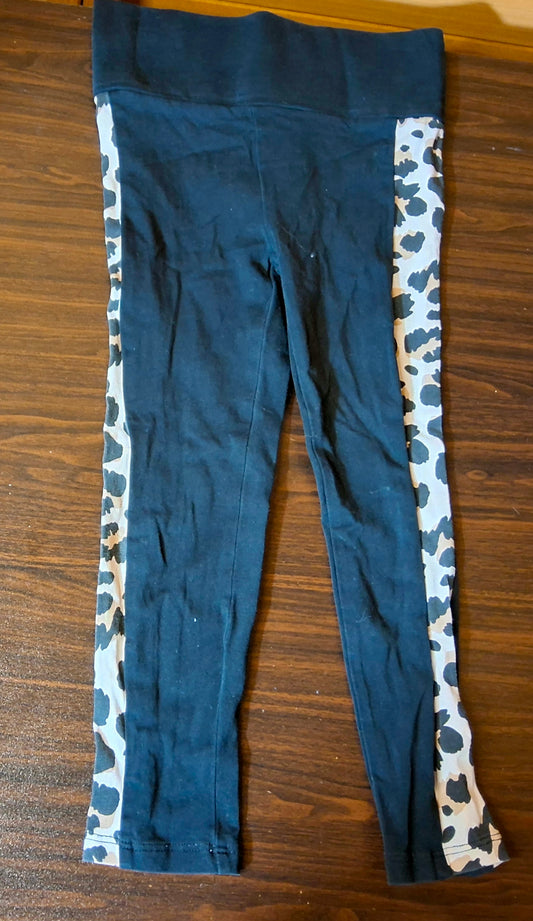 George Girls Black Leggings with Animal Print Side Panel – Age 5–6 Years – Cotton
