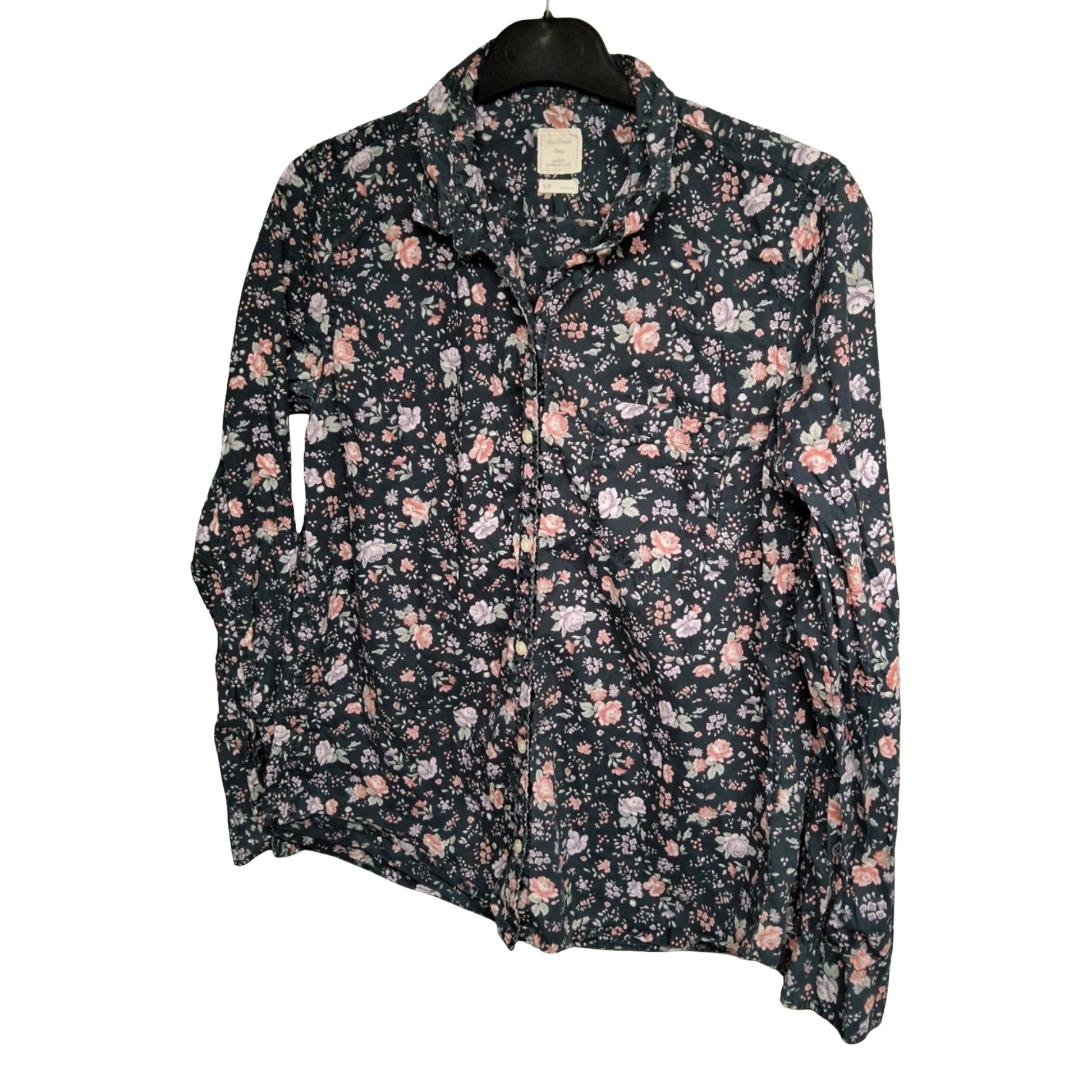 Gap Navy Floral "The Fitted Boyfriend" Long Sleeve Shirt – Size S (UK size 8/10) – 100% Cotton