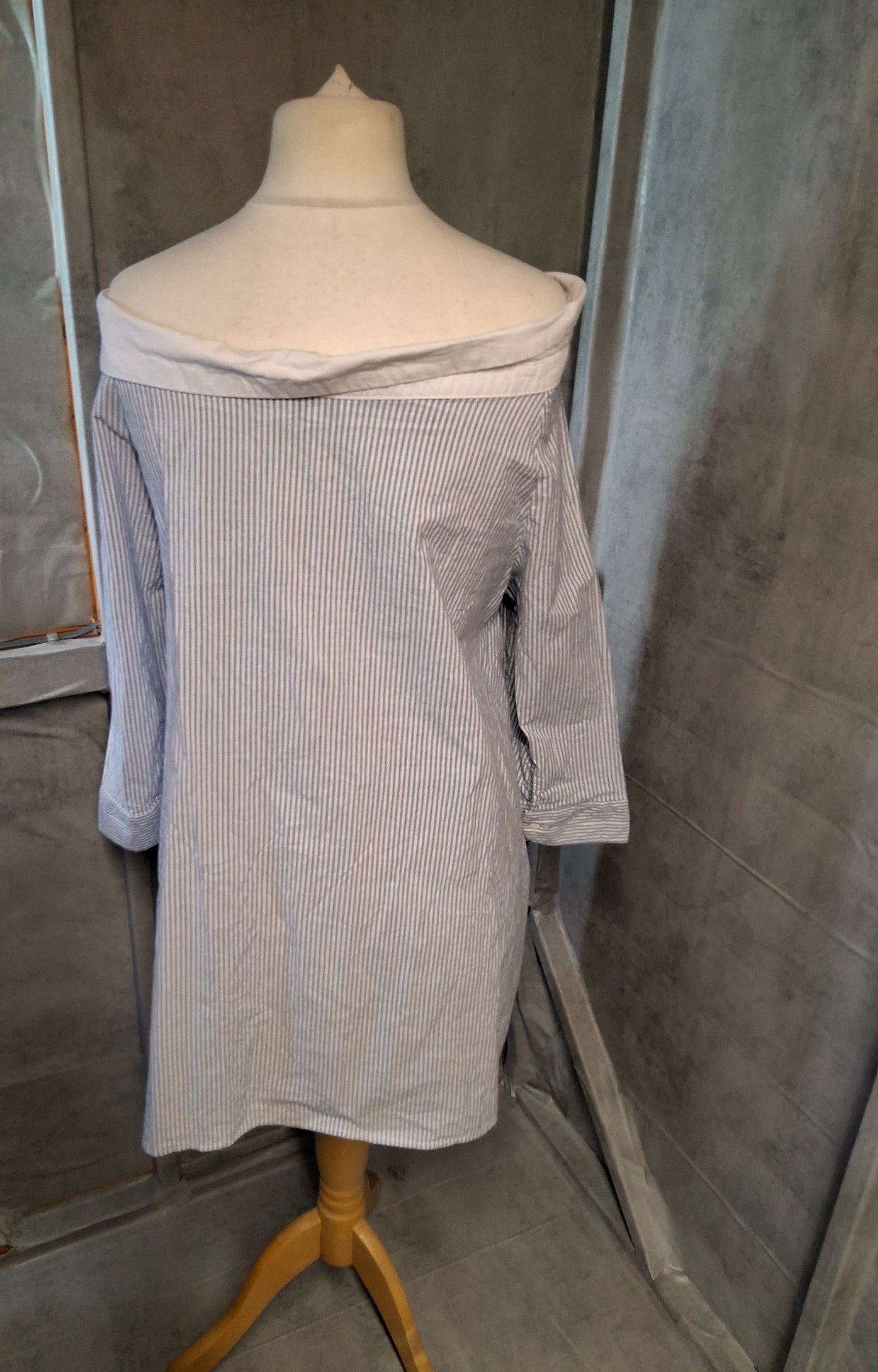 Simply Be Blue & White Striped Off-Shoulder Shirt – Size 20 – 100% Cotton
