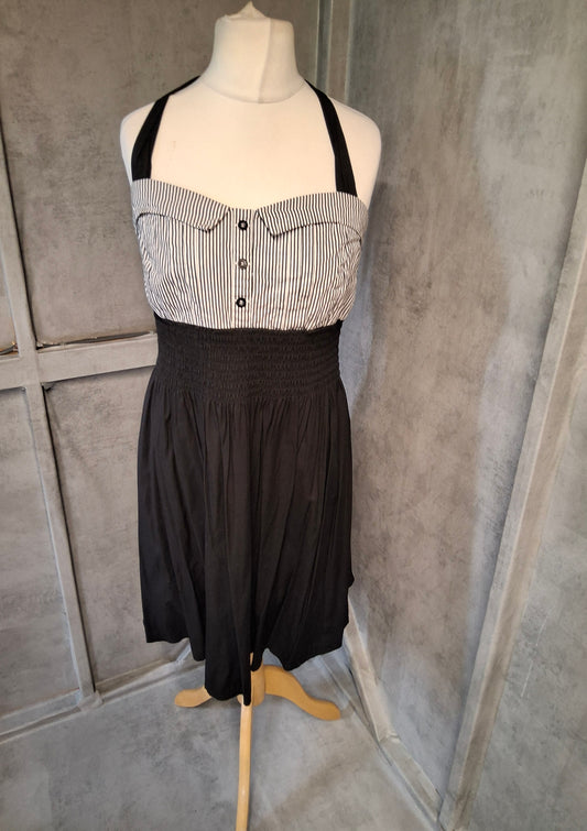 New Look black & white halterneck shirt mini dress size 16