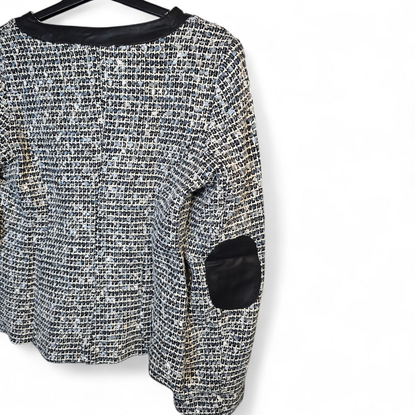 Chenai Frazer Maternity Skirt Suit – Black, Grey & White Knit – Faux Leather Trim – Size M (UK size 10/12)