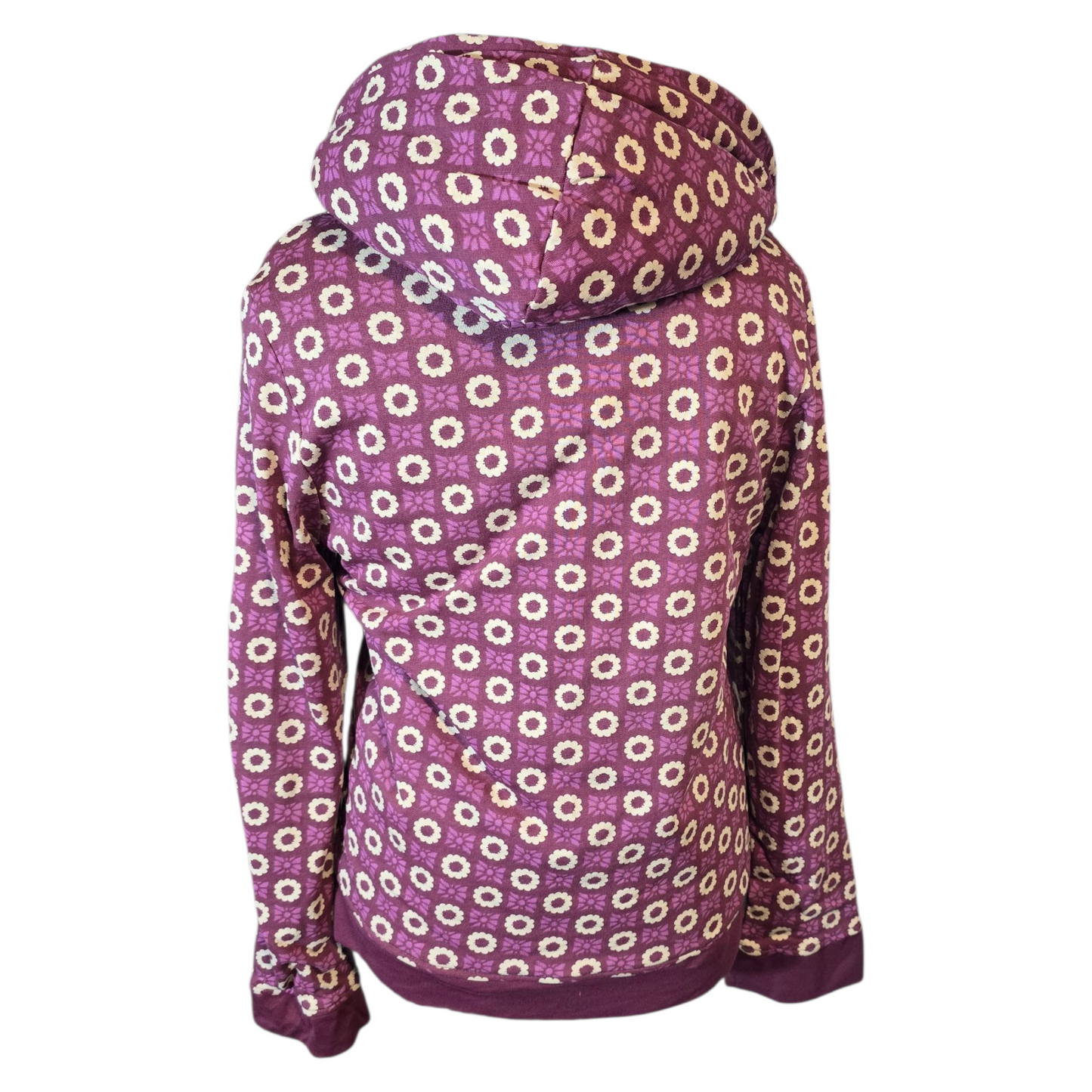 Country Rose Purple & Cream Floral Fleece-Lined Hoodie – Size Small (UK size 10/12)