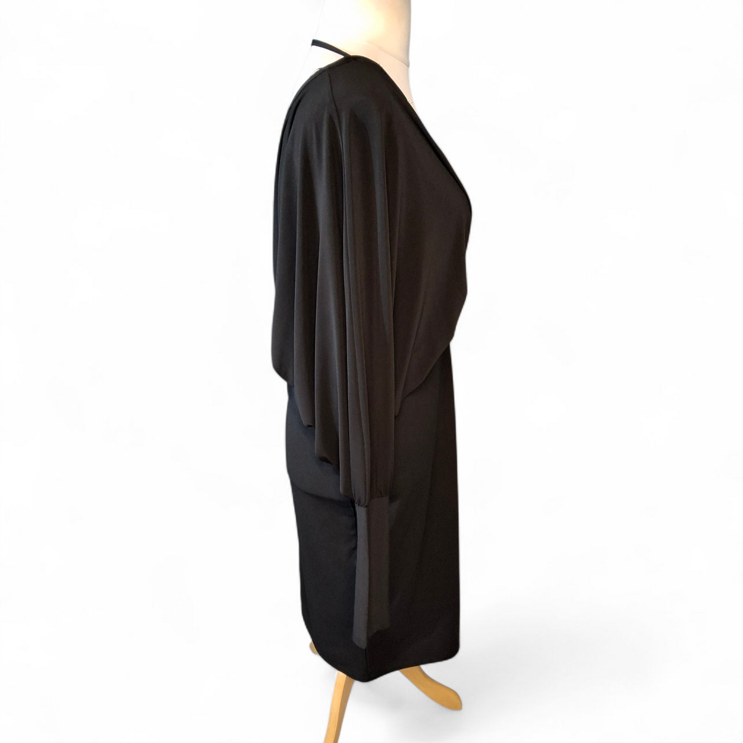 Quiz Black Batwing Wrap Midi Dress – Open Back, Size 16