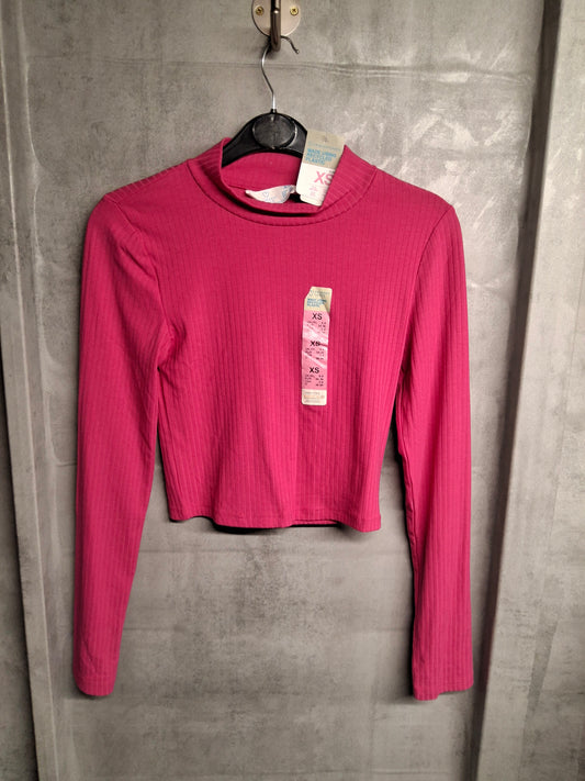 Primark Pink Ribbed High Neck Crop Top – Size XS (UK 6/8) – NWT