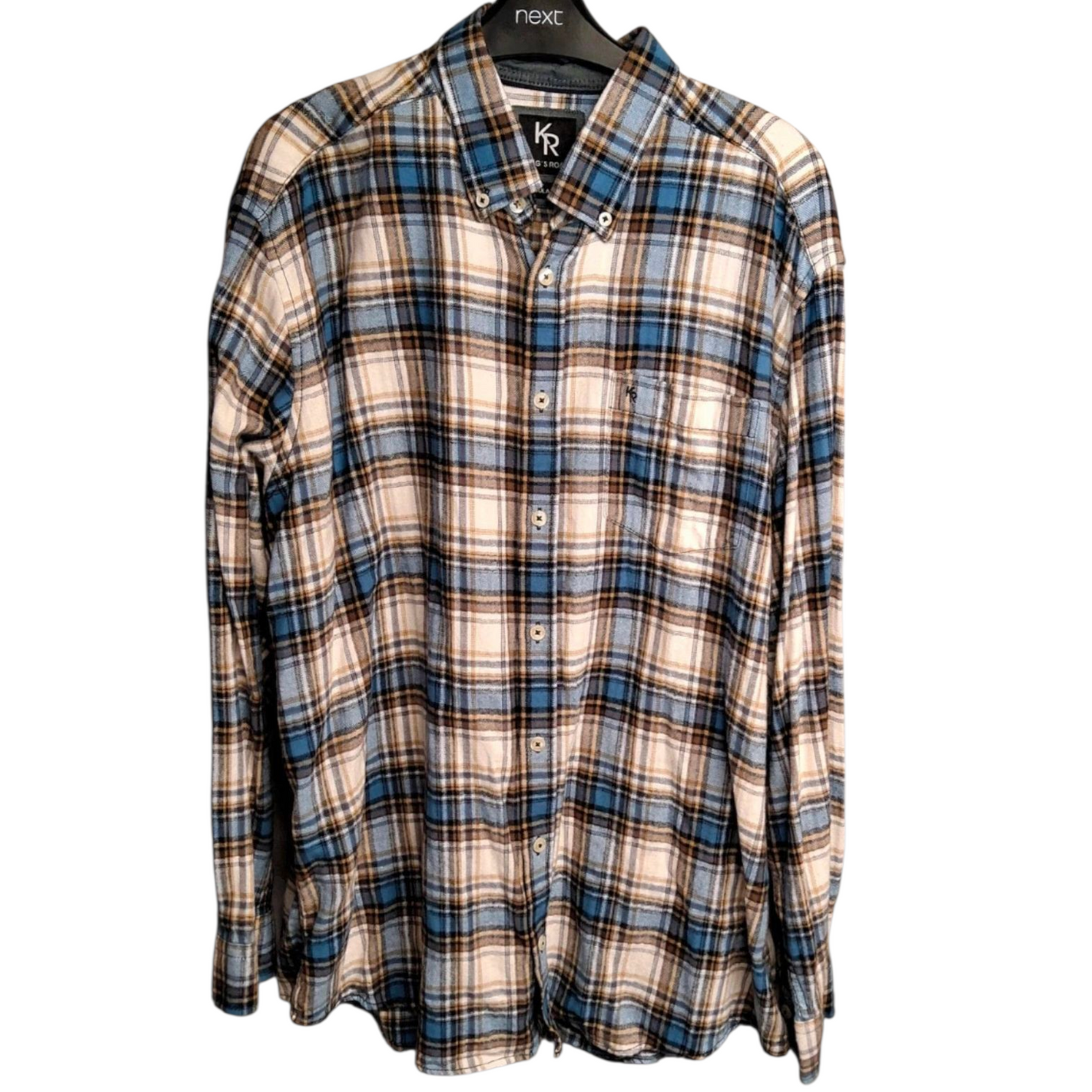 King’s Road Blue, Beige & White Checked Shirt – Men’s XL – 100% Cotton