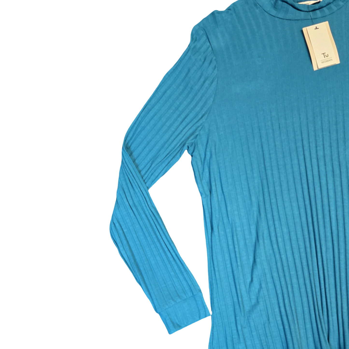 Tu Teal High Neck Ribbed Long Sleeve Top Size 20 New