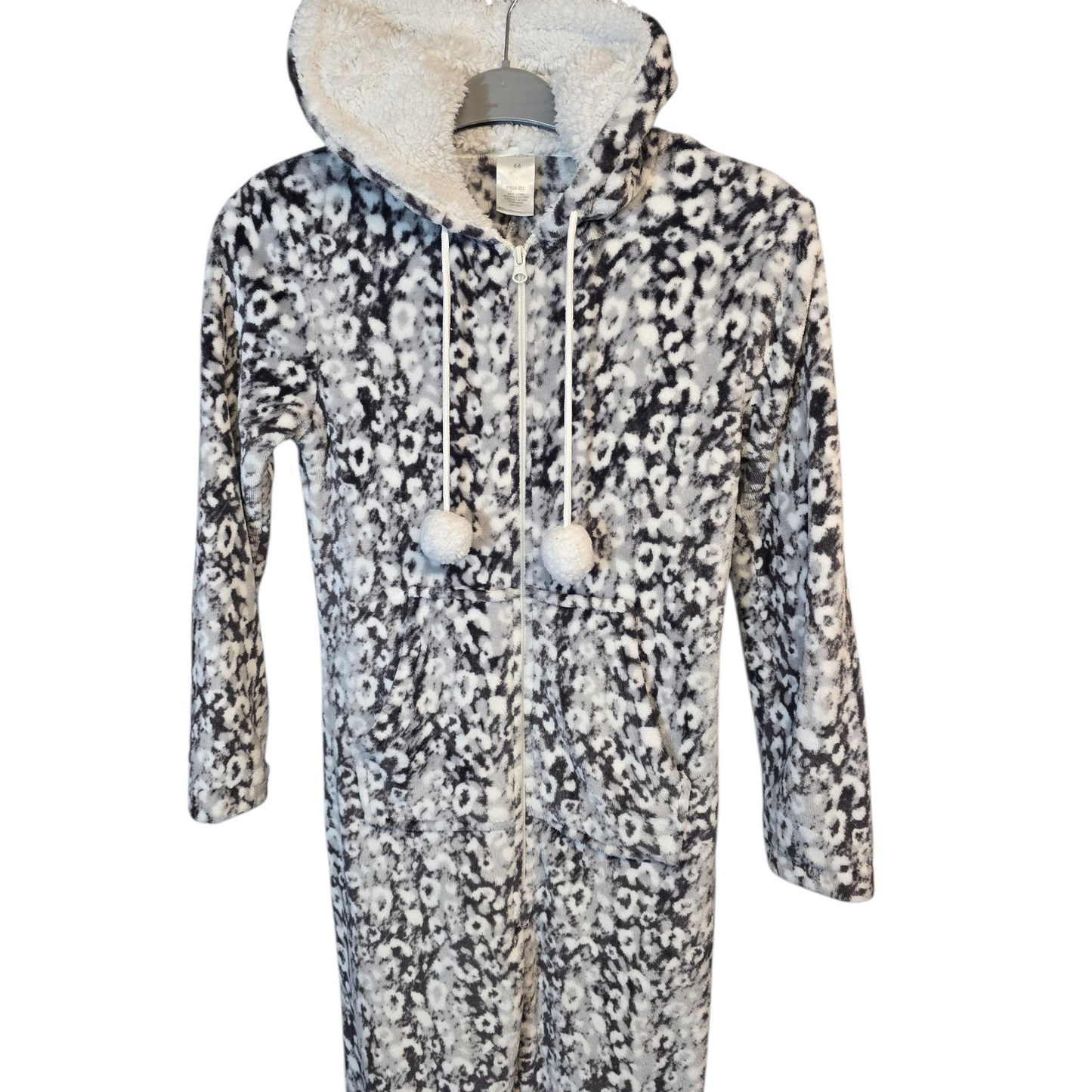 Peacocks Grey/Black Cosy Fleece Onesie – Size 6/8