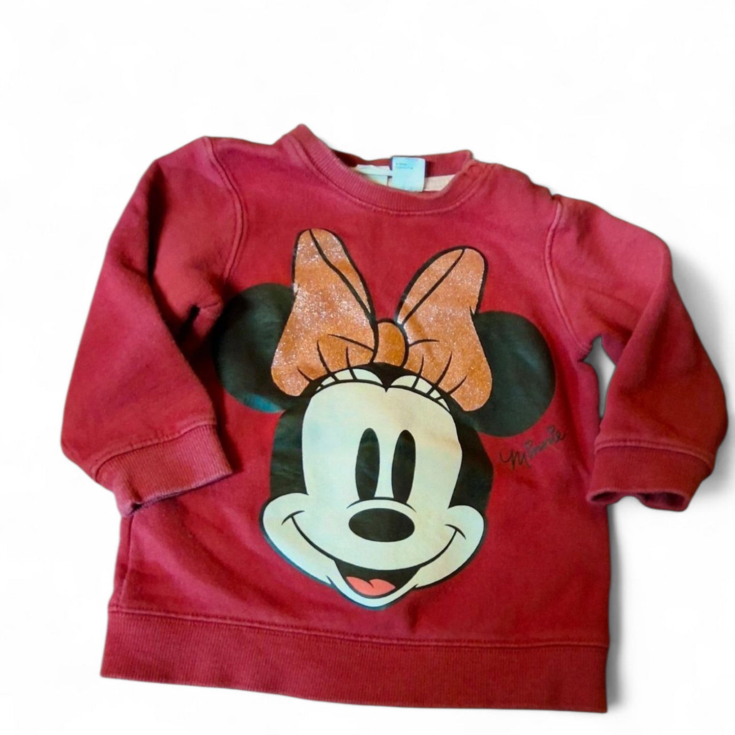 H&M Girls Red Minnie Mouse Jumper – 9-12 Months – Cotton Blend