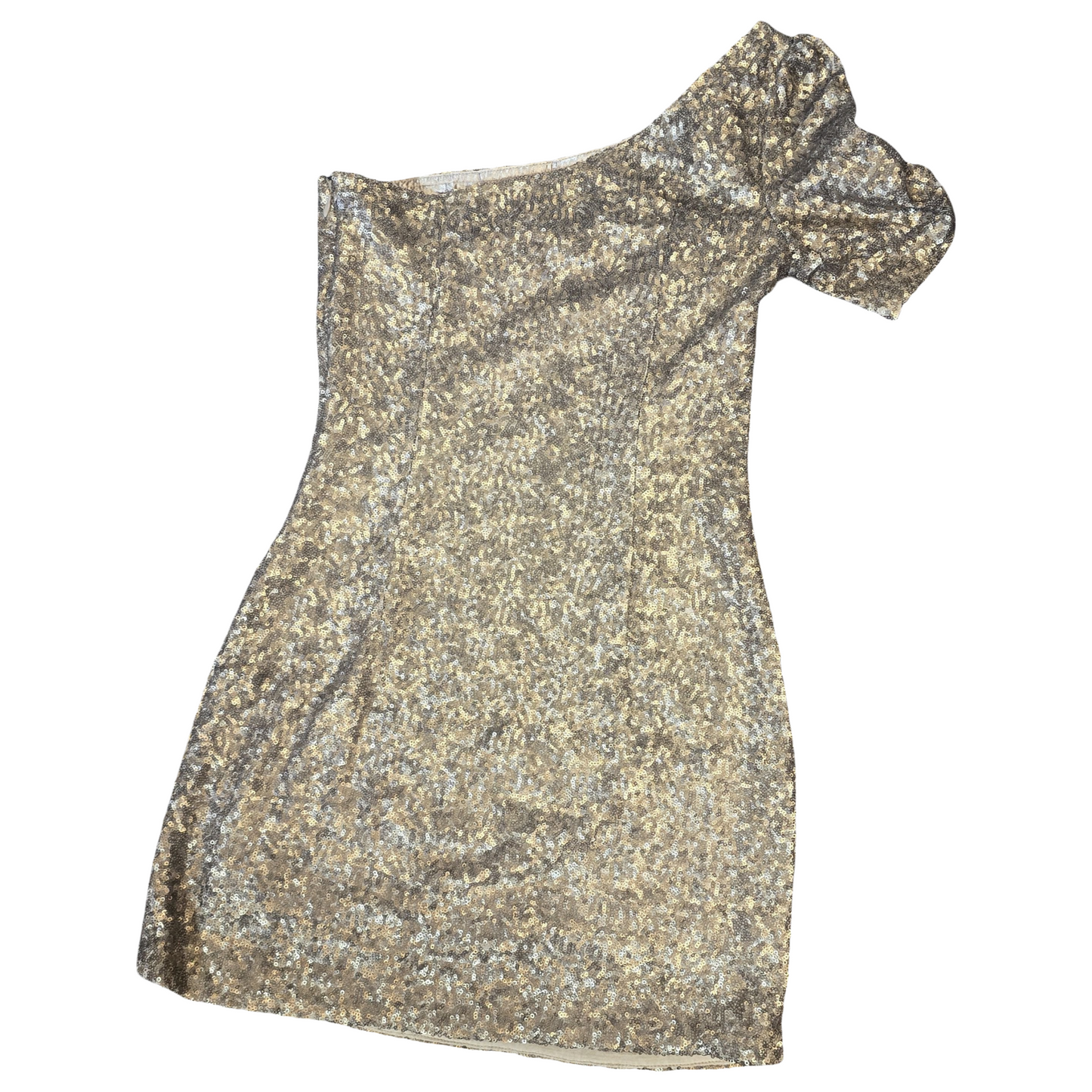 New Look Gold Sequin One-Shoulder Mini Dress – Size 8