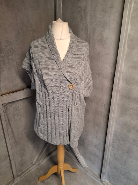 Dorothy Perkins Grey Short Sleeved Cardigan – Size 18 – Cosy Button Knit