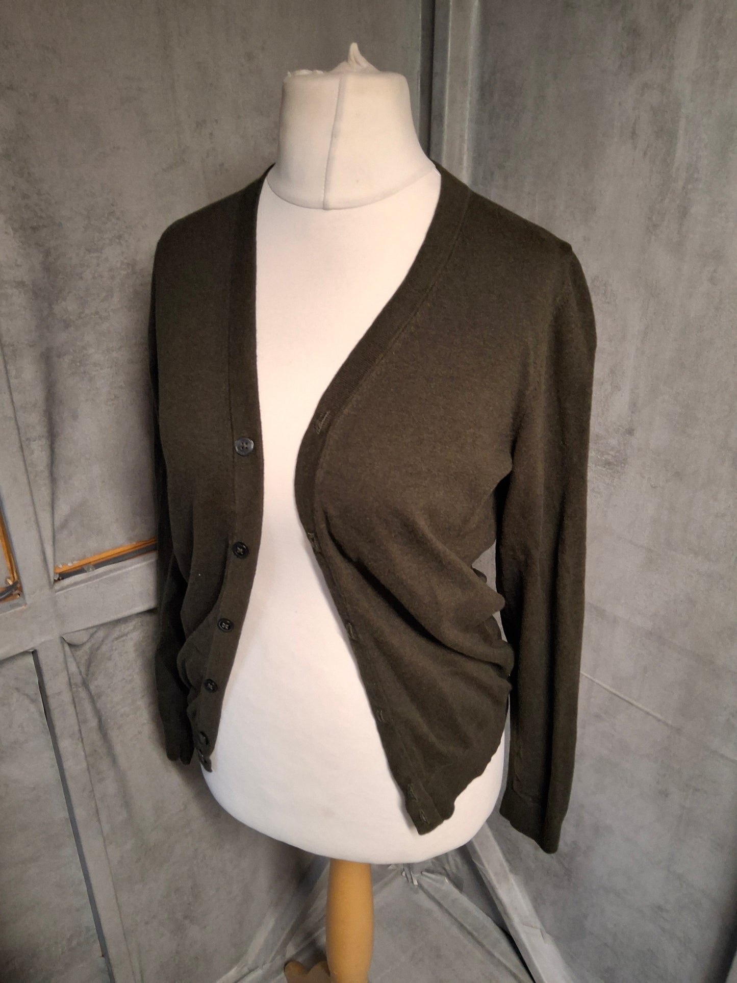 M&S Dark Green Button-Up Cardigan – Size XS (UK size 6/8) – Cotton Blend