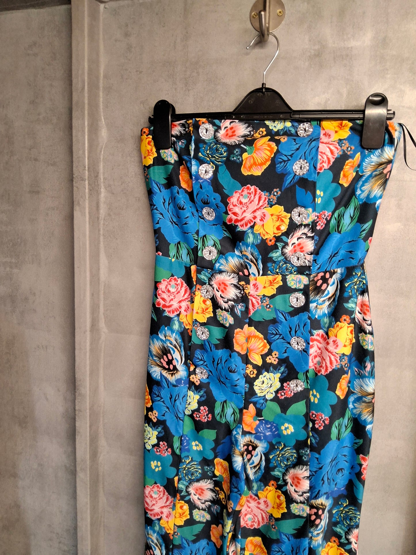 Topshop Bold Floral Strapless Jumpsuit – Size 8, Corset Top, Flared Leg with Front Slit