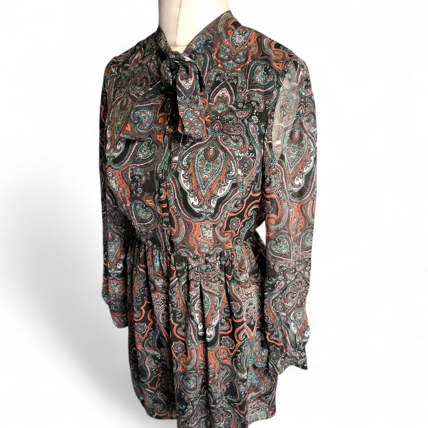 Miss Selfridge Petite Black Paisley Print Mini Dress – Size 12 – NWT