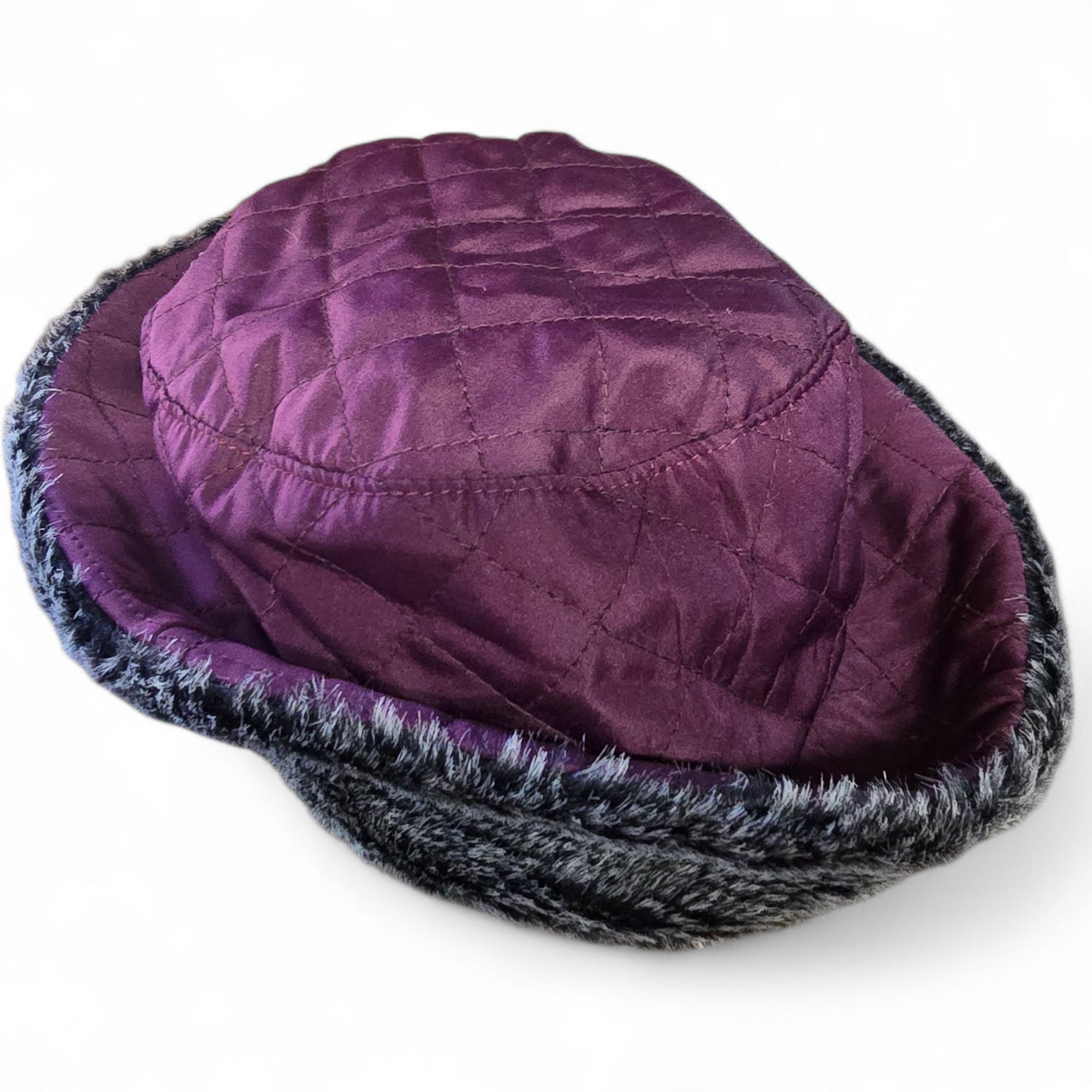 Hawkins Purple Quilted Winter Hat – Faux Fur Trim – Size 57cm Ladies