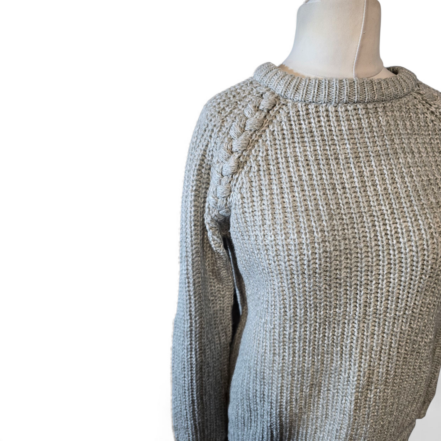 Primark Grey Knit Jumper – Plait Detail, Size 12