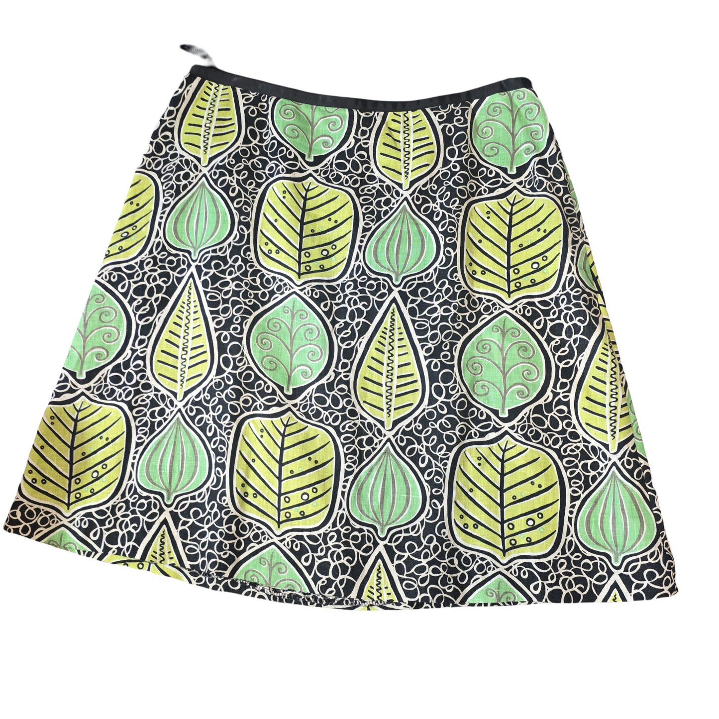 Laura Ashley Black & Green Leaf Print Linen Skirt – Size 18