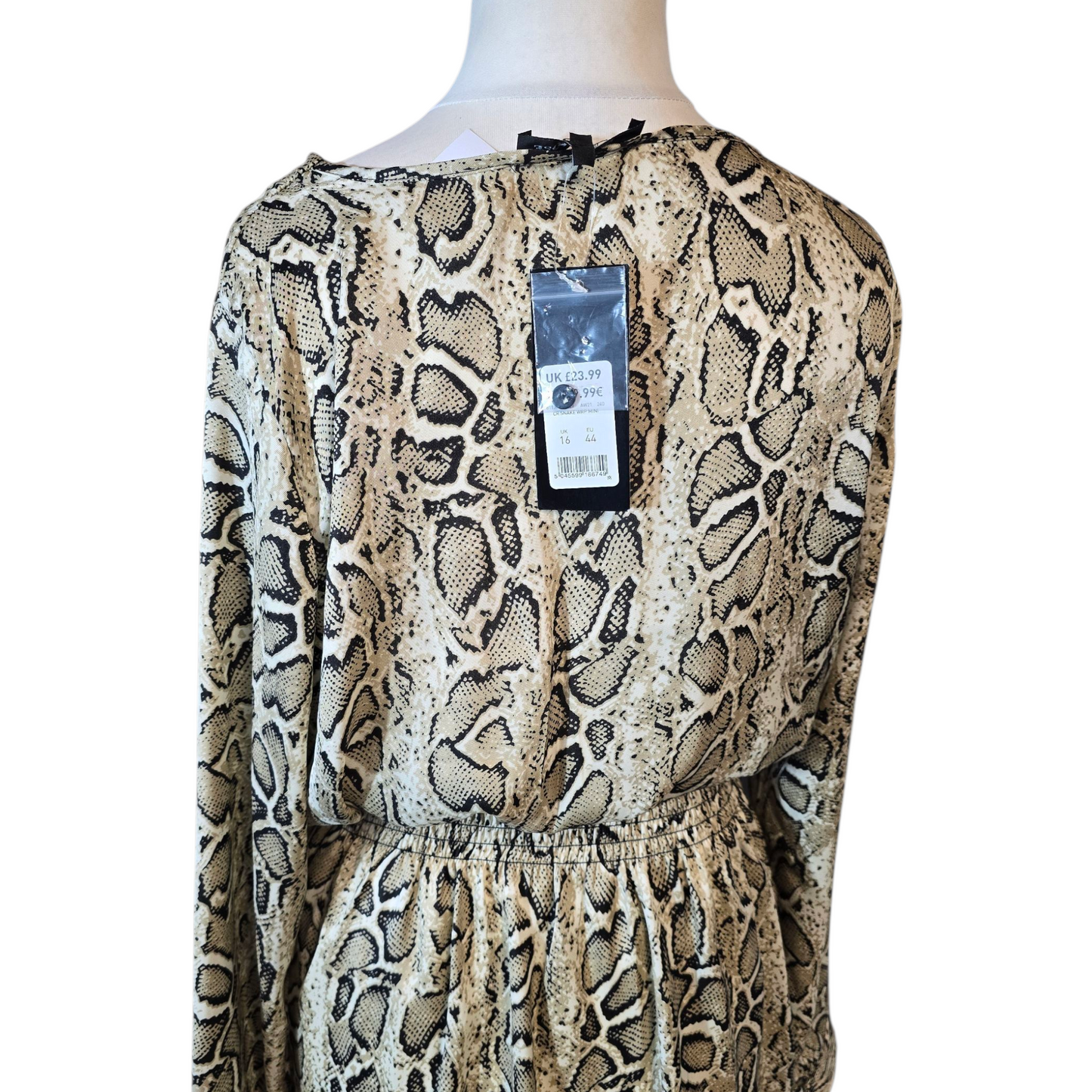 Cameo Rose Beige Snake Print Dress – Size 16 – Knee Length Statement