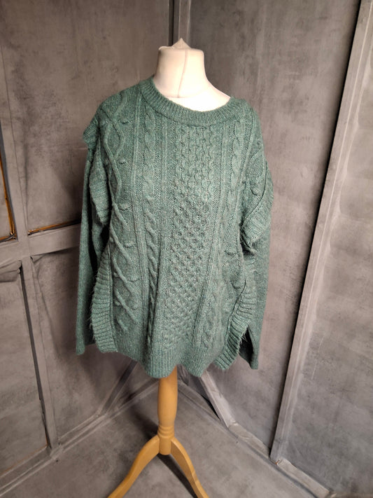 Matalan Green Cable Knit Jumper – Size L (16/18) – Cosy Everyday Layer
