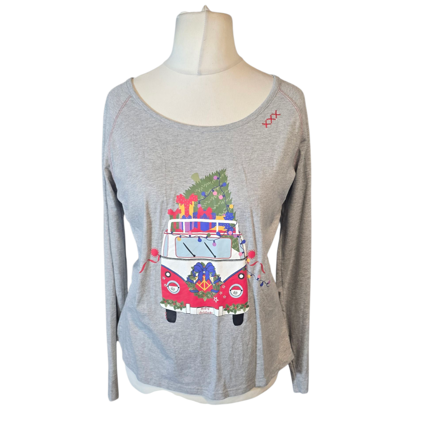 Joe Browns Grey Christmas Top – Size 12/14 – Long Sleeve Cotton Festive Camper Van