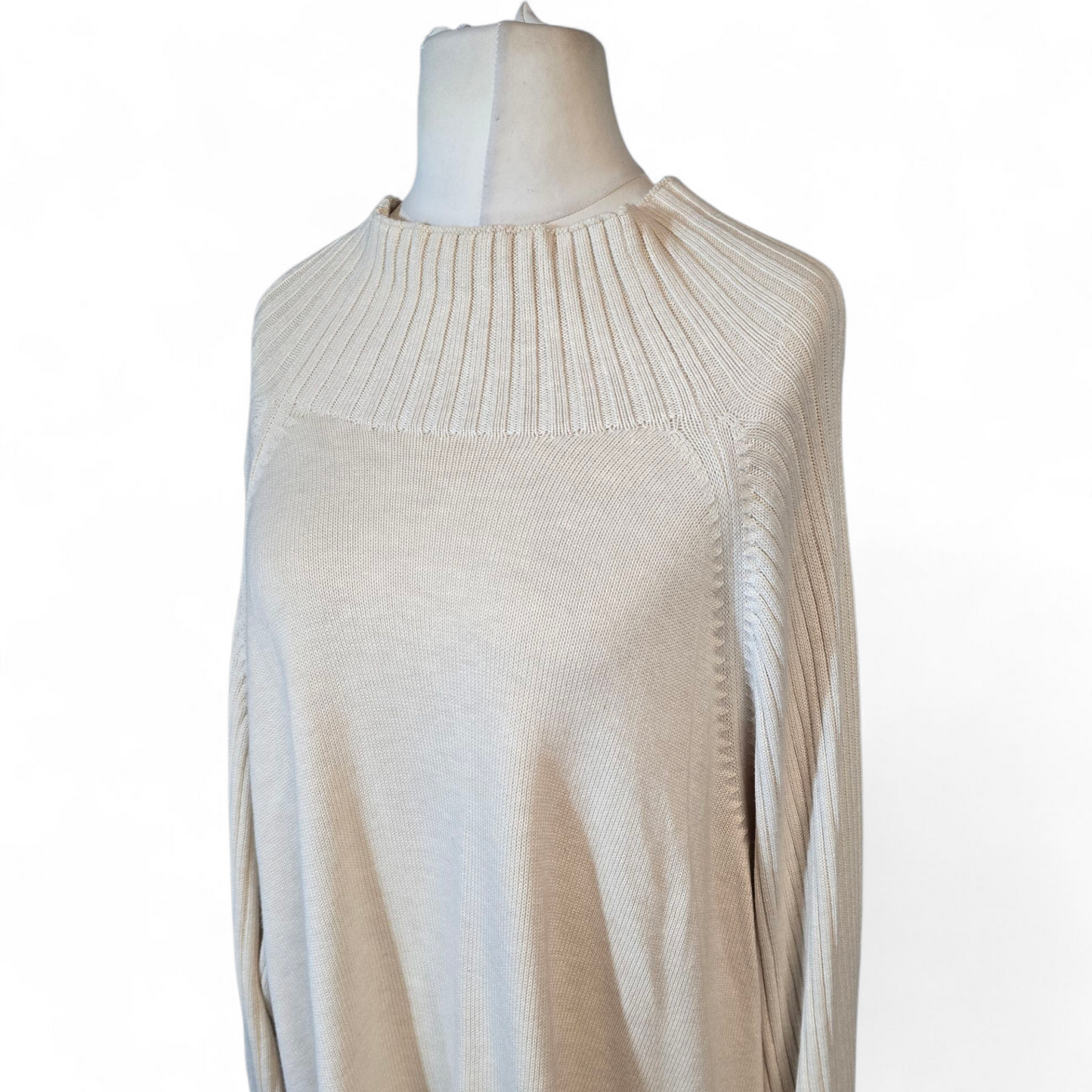 Daily Ritual Cream Ribbed Knit Jumper – Size 3XL (UK size 24/26) – High Neck Relaxed Fit