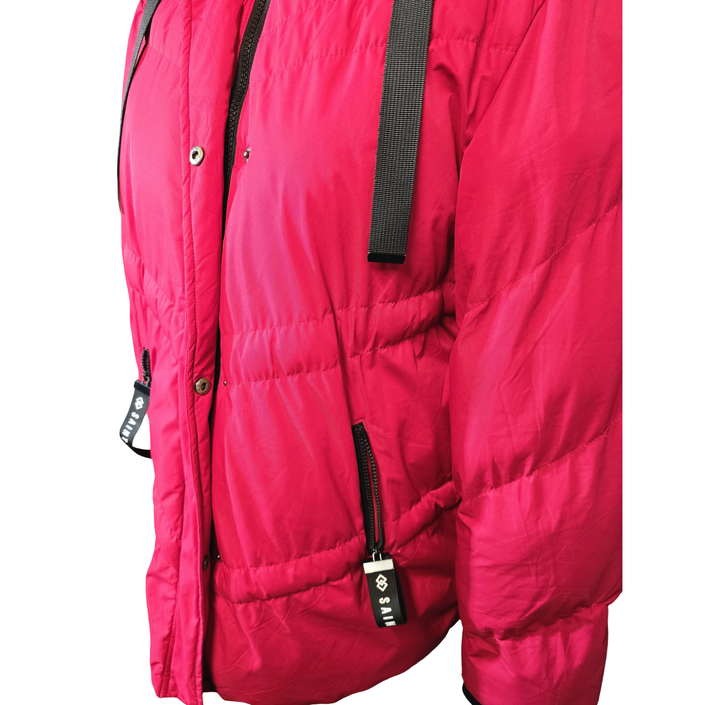 Saint & Sinner Red Puffer Midi Coat – Faux Fur Hood – Size 20