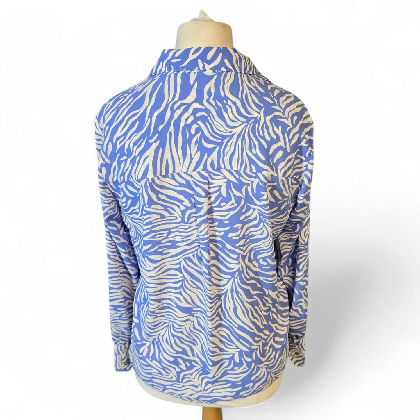 Marks & Spencer Blue & White Patterned Shirt – Oversized Button-Up – Size 10