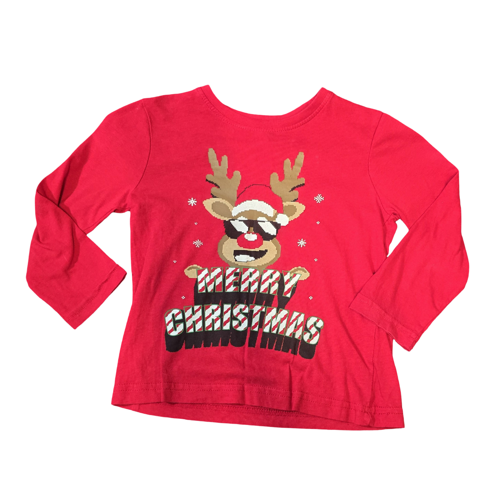 Primark Red Xmas Long Sleeve Top – Age 3–4 – Festive Reindeer Print
