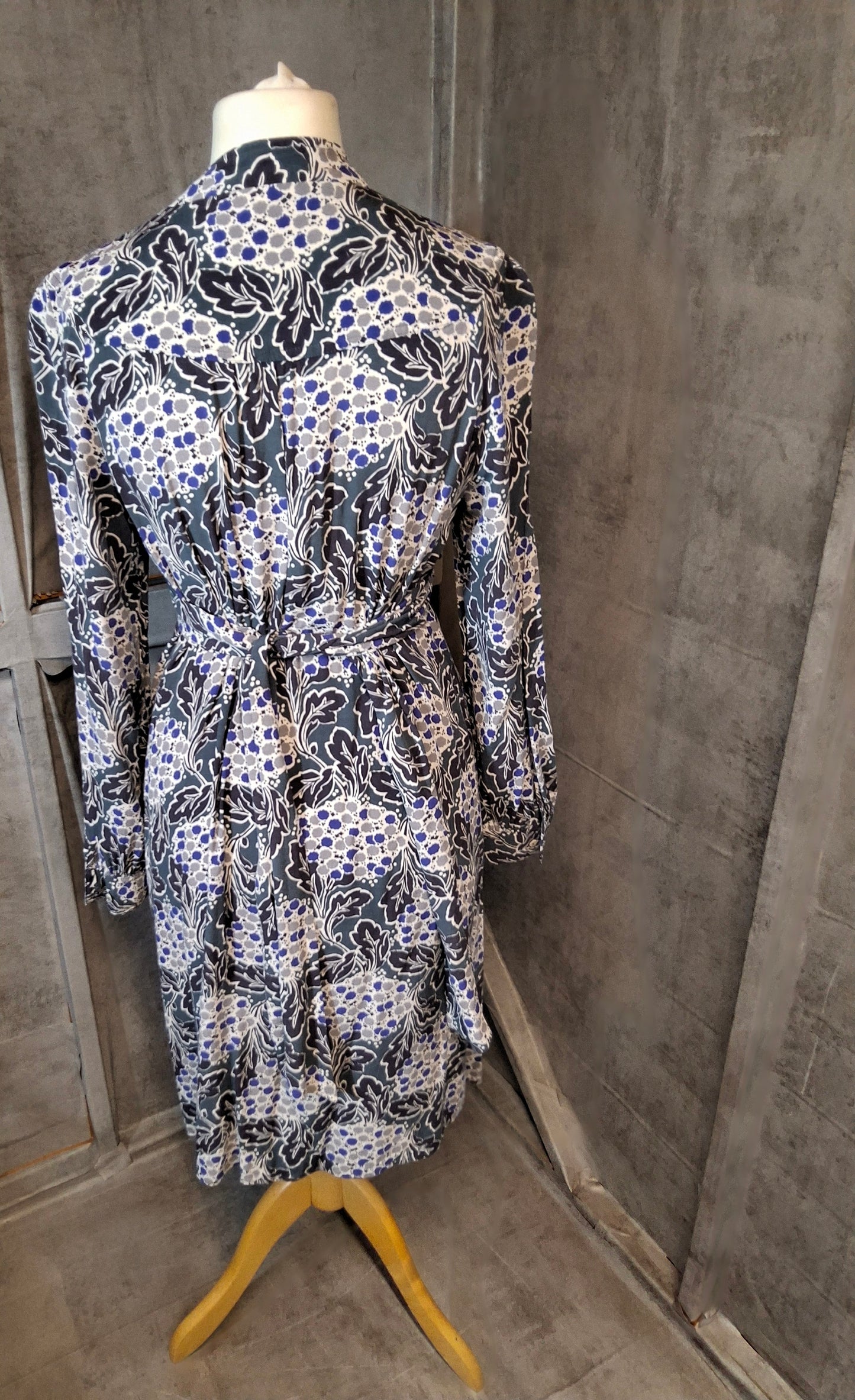 Boden Green & Blue Floral Tie-Waist Midi Dress – UK 12R