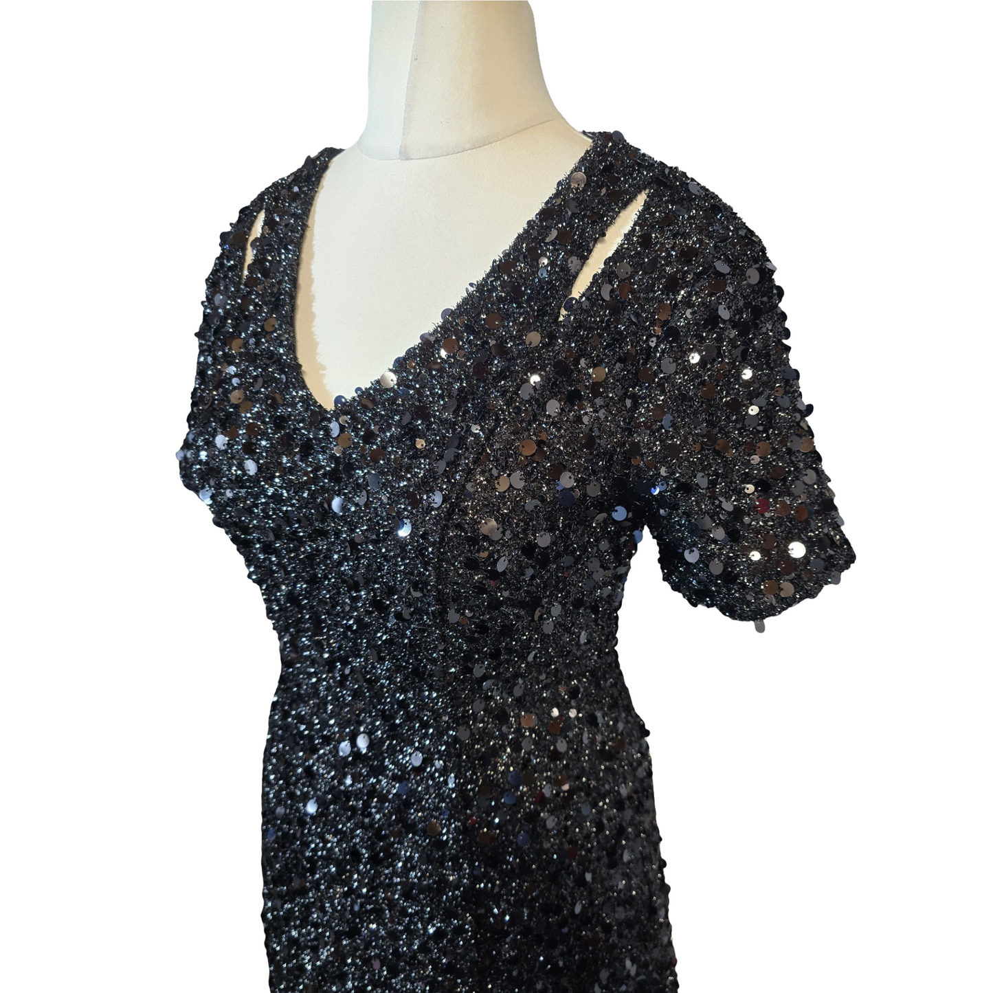 Warehouse Black Sequin Mini Dress – Size 10