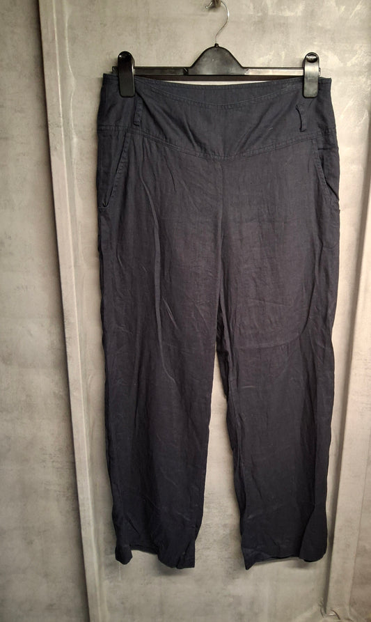 Solar Navy 100% Linen Trousers – Size 12 – Flared Leg & High Waist