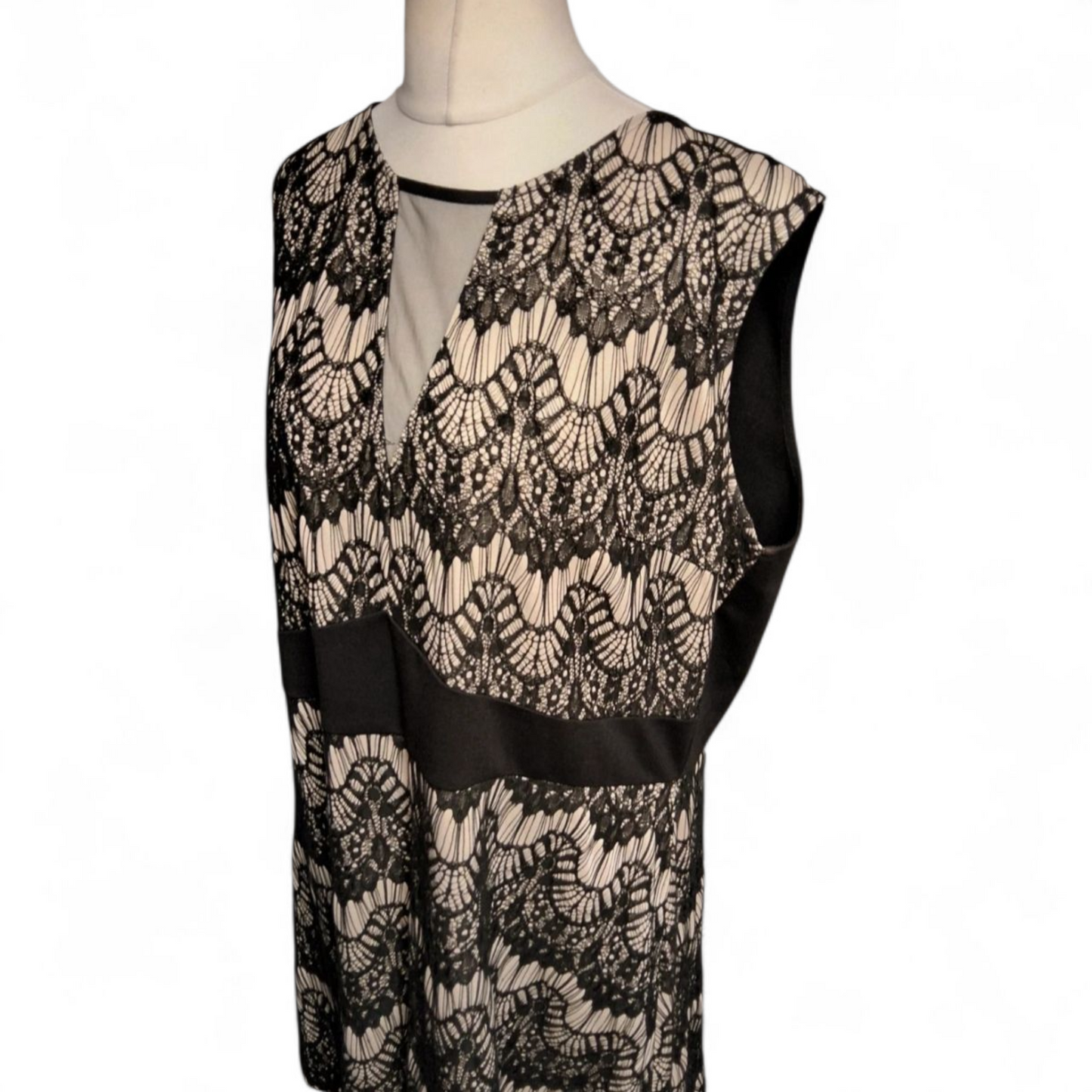 Simply Be Black & Nude Lace Midi Dress – Size 24 – Sleeveless Elegant Style