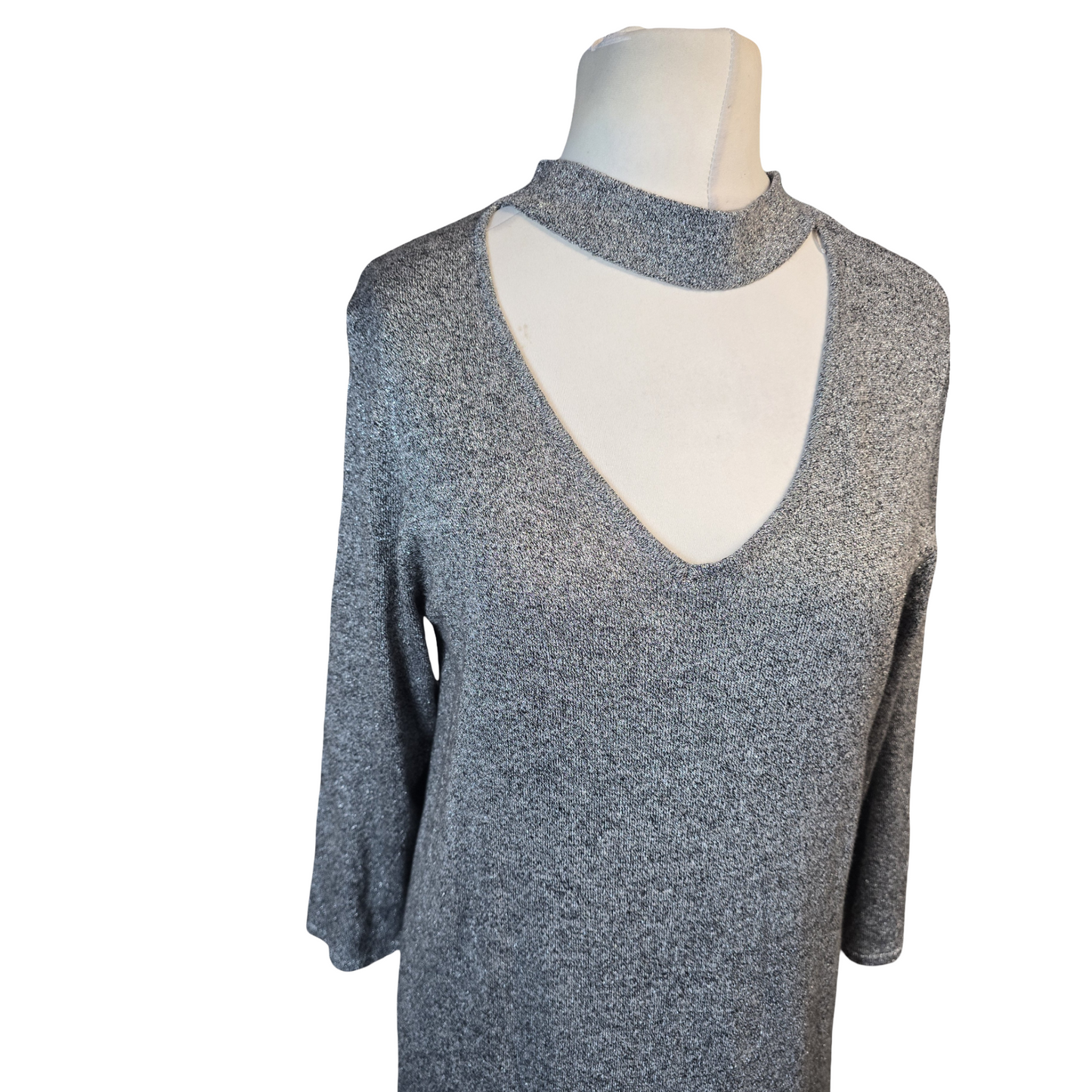 F&F Silver Sparkle Choker Knit – Longer Length – 3/4 Sleeves – Size 16