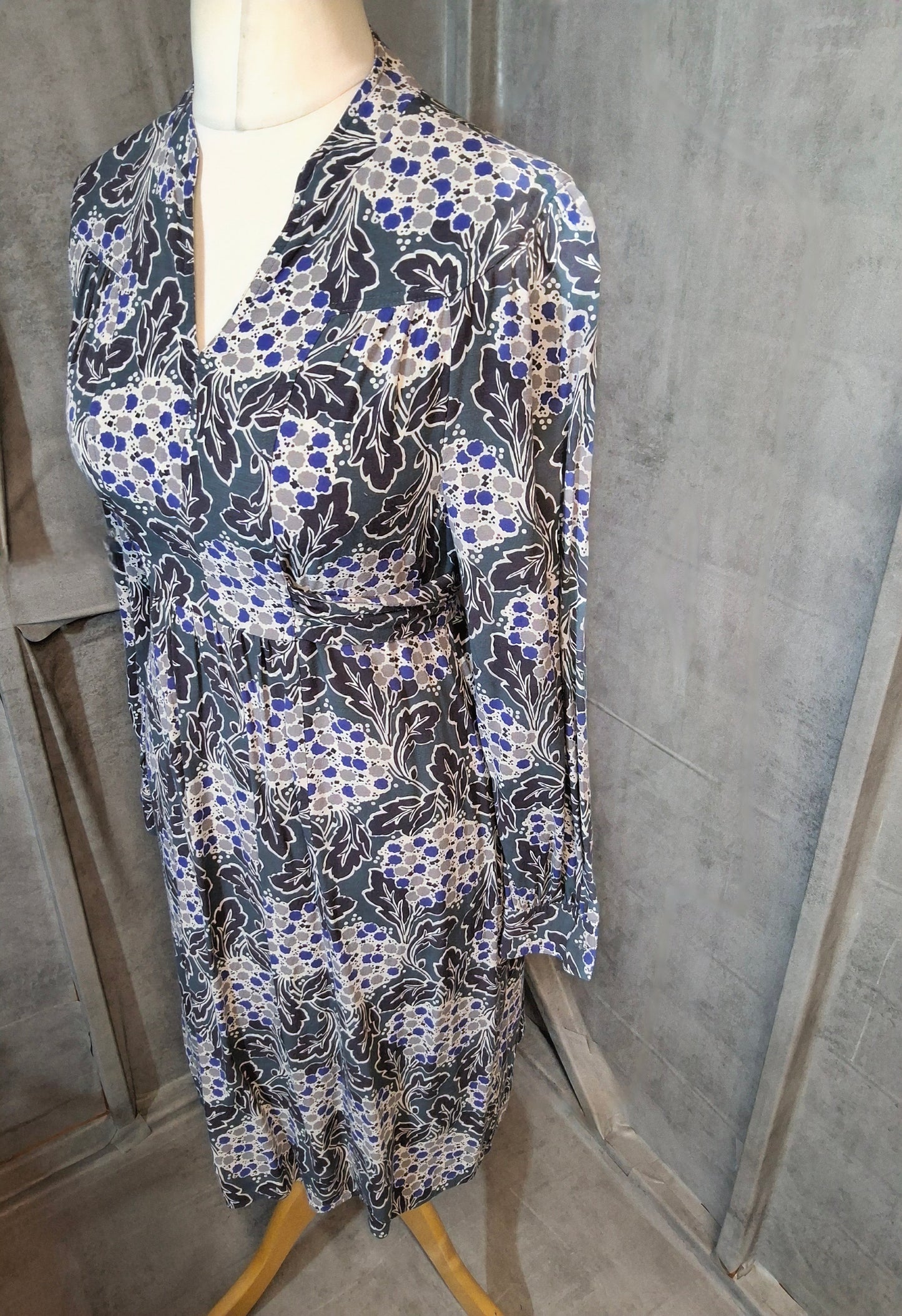 Boden Green & Blue Floral Tie-Waist Midi Dress – UK 12R