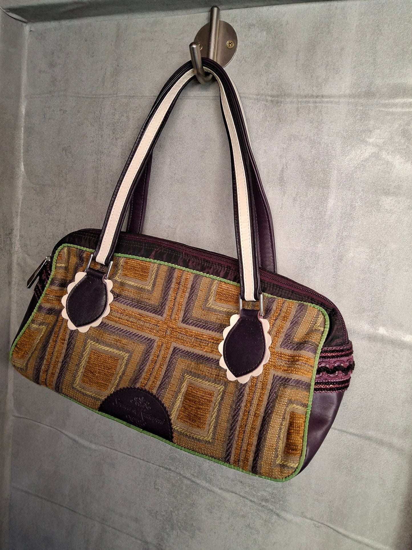 Spencer & Rutherford Purple & Gold Geometric Floral Handbag – Medium