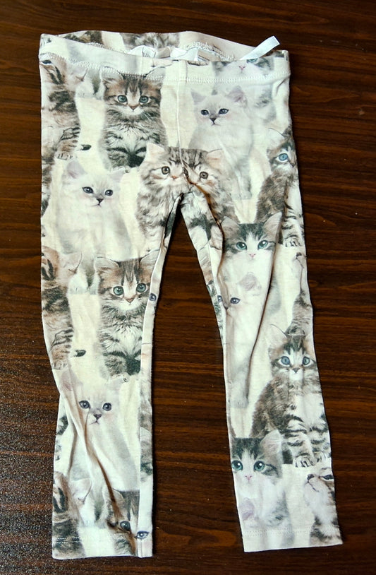 H&M Girls Leggings – Age 18–24 Months – Kitten Print – 100% Cotton