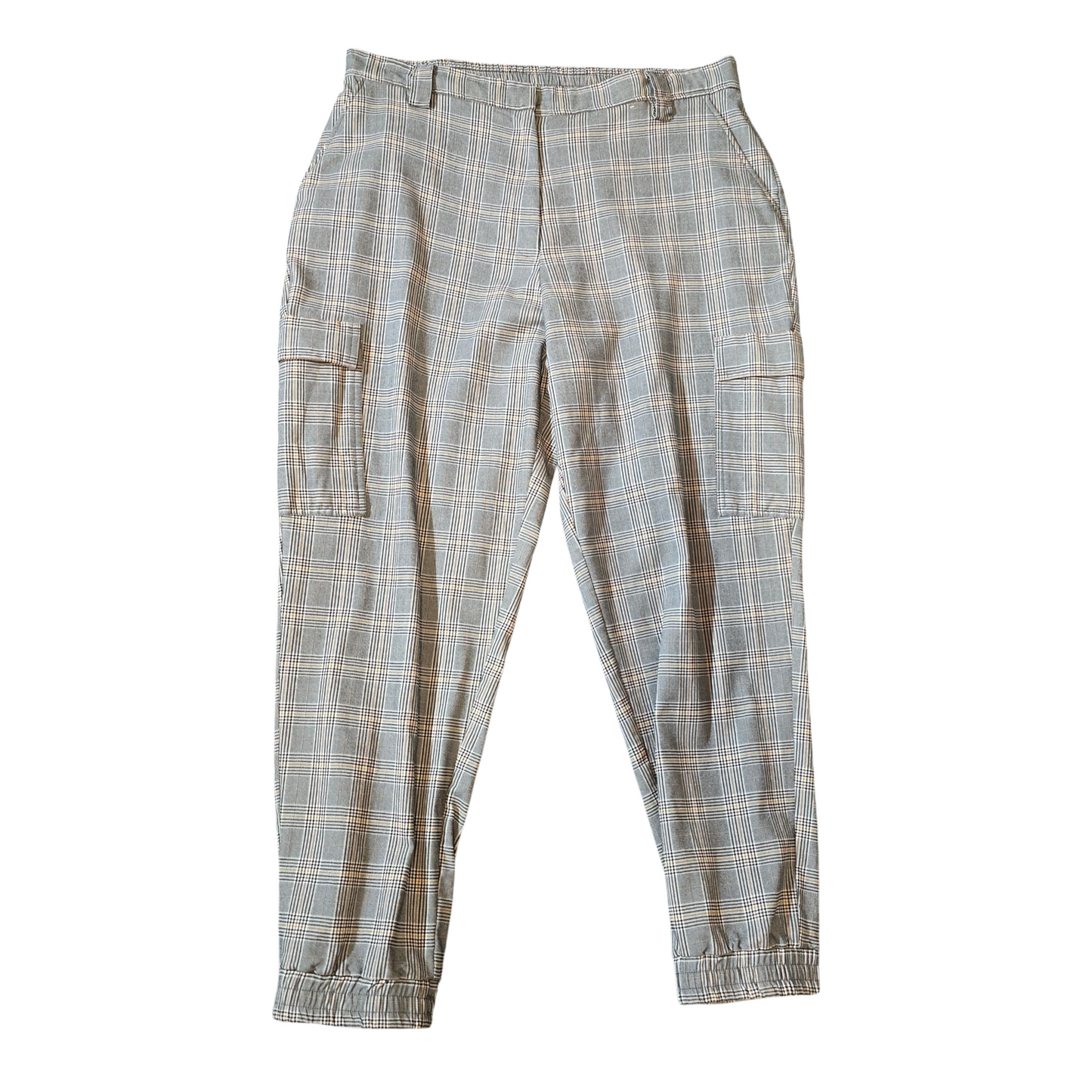 Primark Grey Checked Cargo Trousers – Size 18 – Cuffed Comfort Meets Cool Utility Style