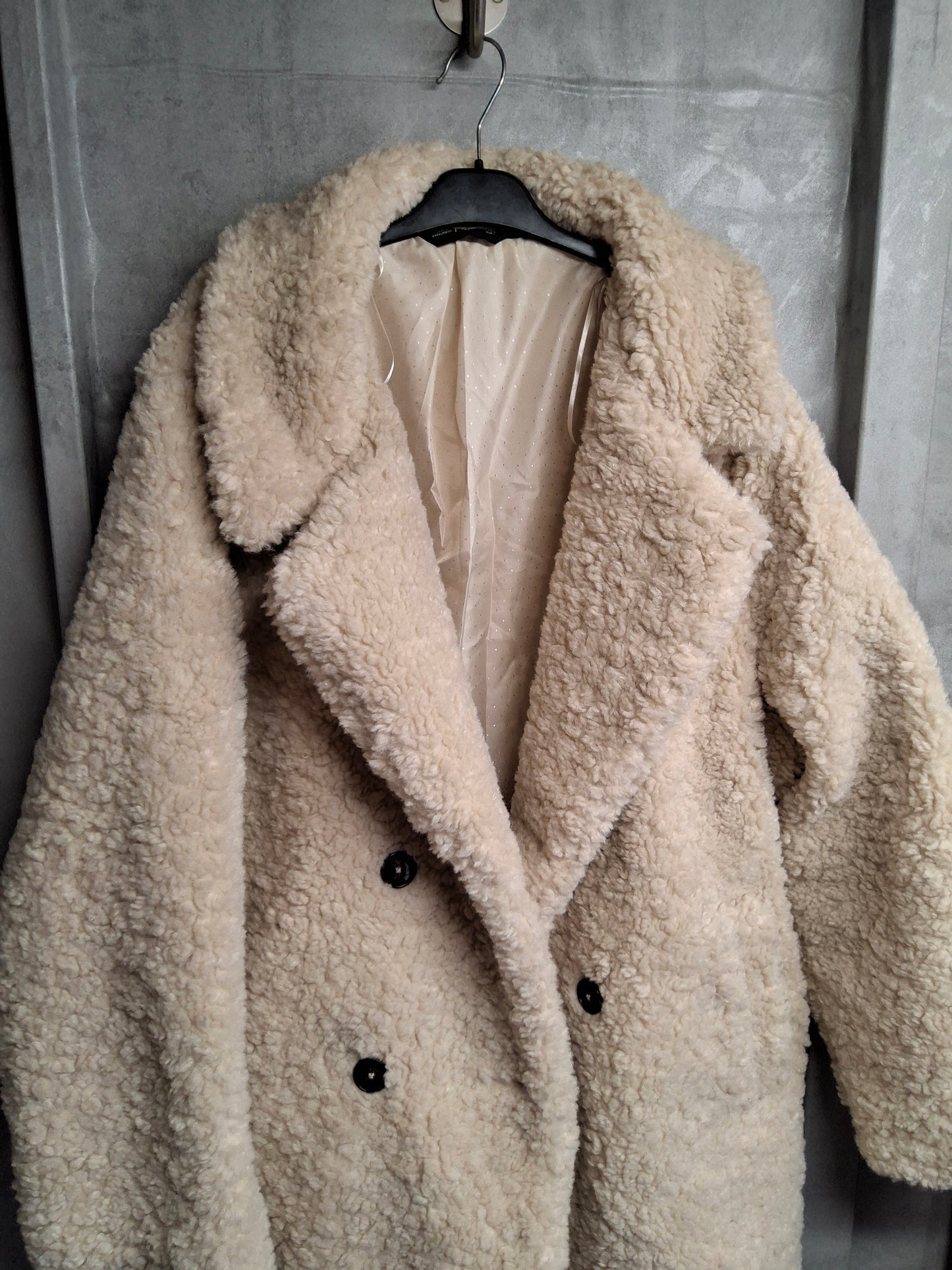 F&F Beige/Cream Teddy Bear Oversized Jacket – Size 16/18 – Cosy Lined