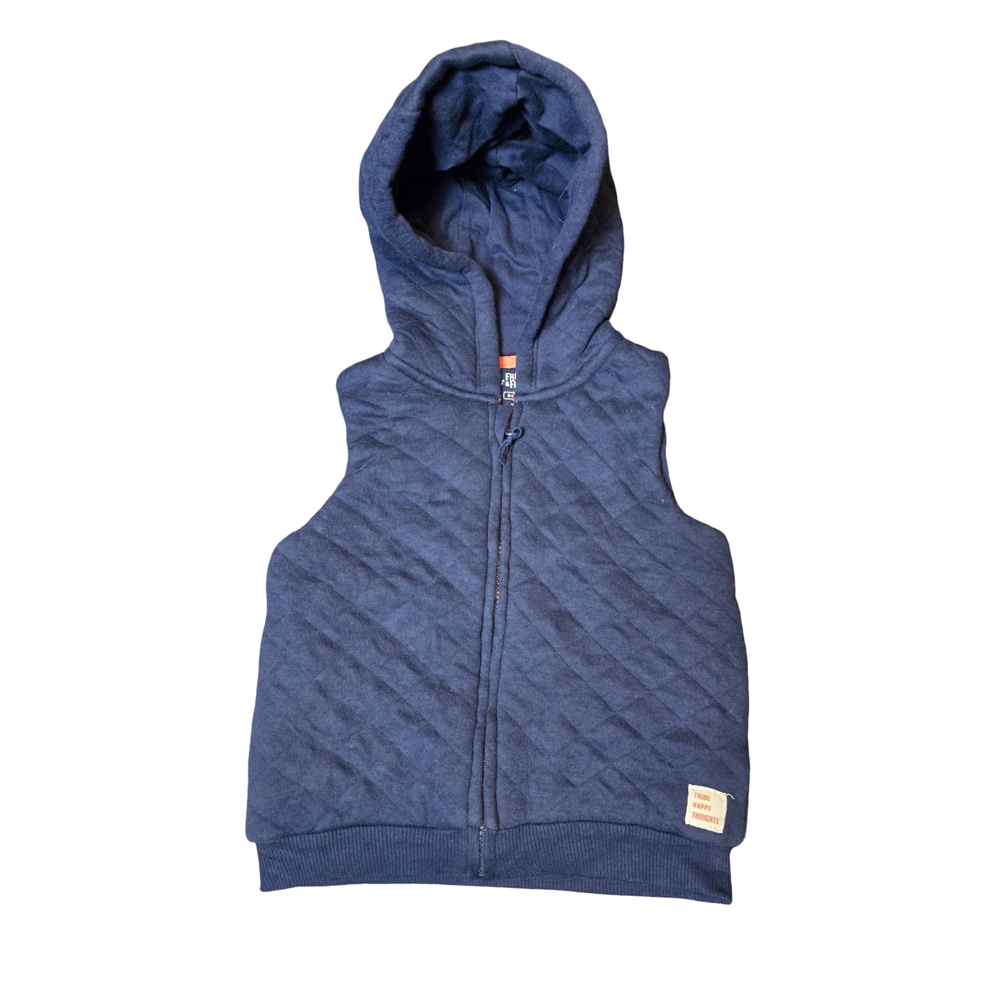 F&F Navy Padded Gilet – Boys 6–9 Months – Cotton & Polyester – Hooded Zip Up