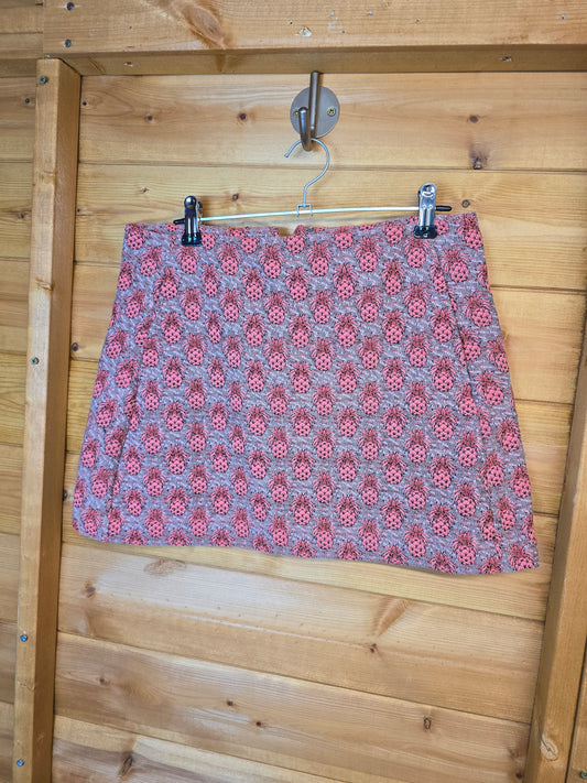 Cooperative Grey & Pink Pineapple Print Mini Skirt – Zip Back, Pockets, Size S (size 6/8)