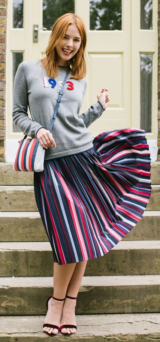 Cath Kidston 25th Anniversary Pleated Midi Skirt – Blue/Red/Pink Glitter Waist – Size 12
