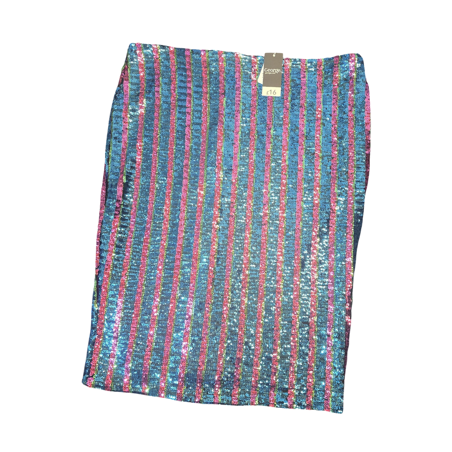 George Blue, Pink & Green Sequin Stripe Skirt – Size 18 – NWT