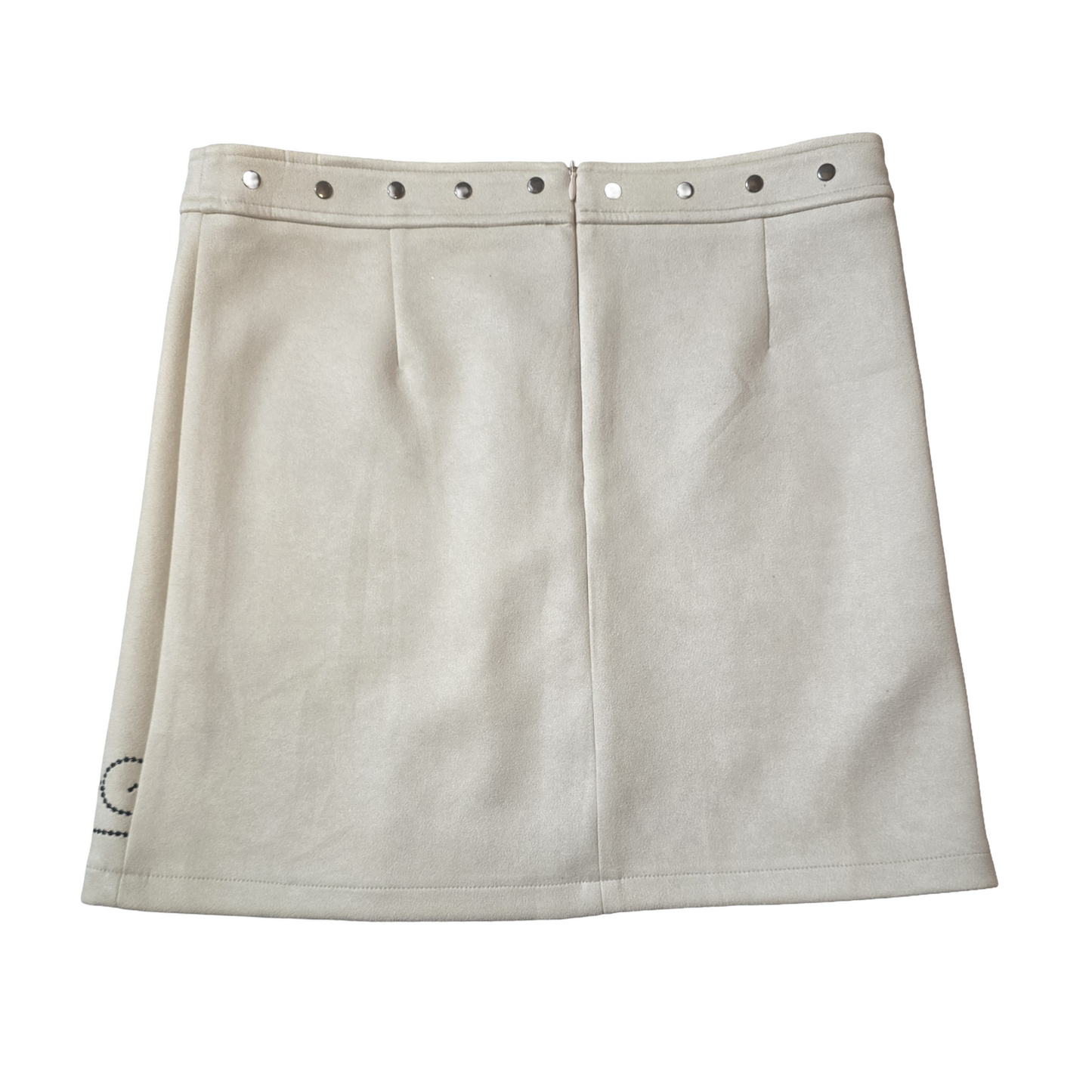 Glamorous Cream Faux Suede Mini Skirt – Size L (UK size 12) – Stud & Embroidered Detail