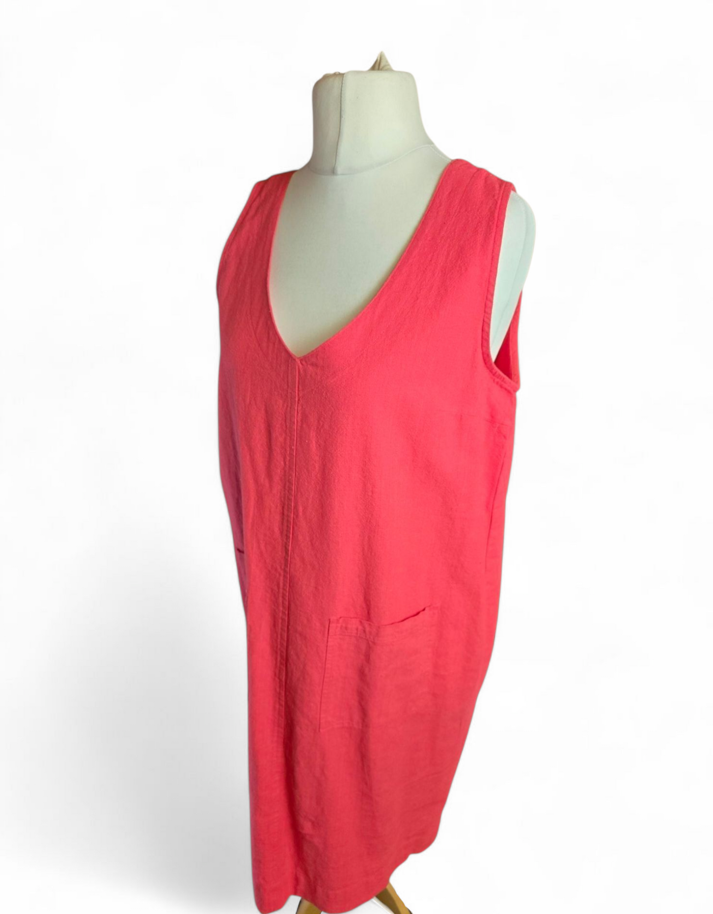Amara Reya Linen Blend Dress Size 16 | Sleeveless | V-Neck | Pockets | Knee Length | Summer Chic