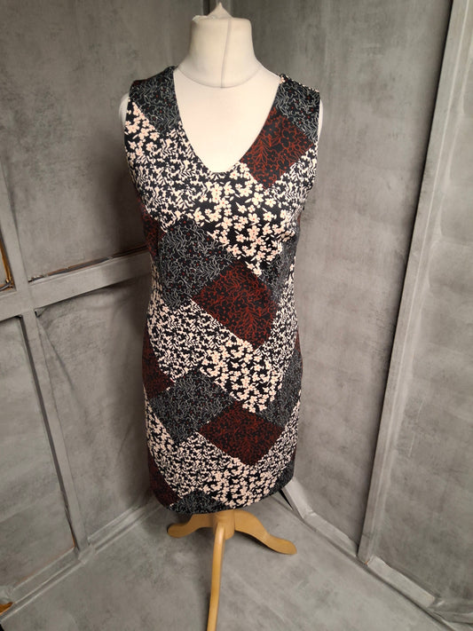 Tu Patchwork Floral Midi Dress – Size 10 – Sleeveless & Seriously Low Effort Chic 