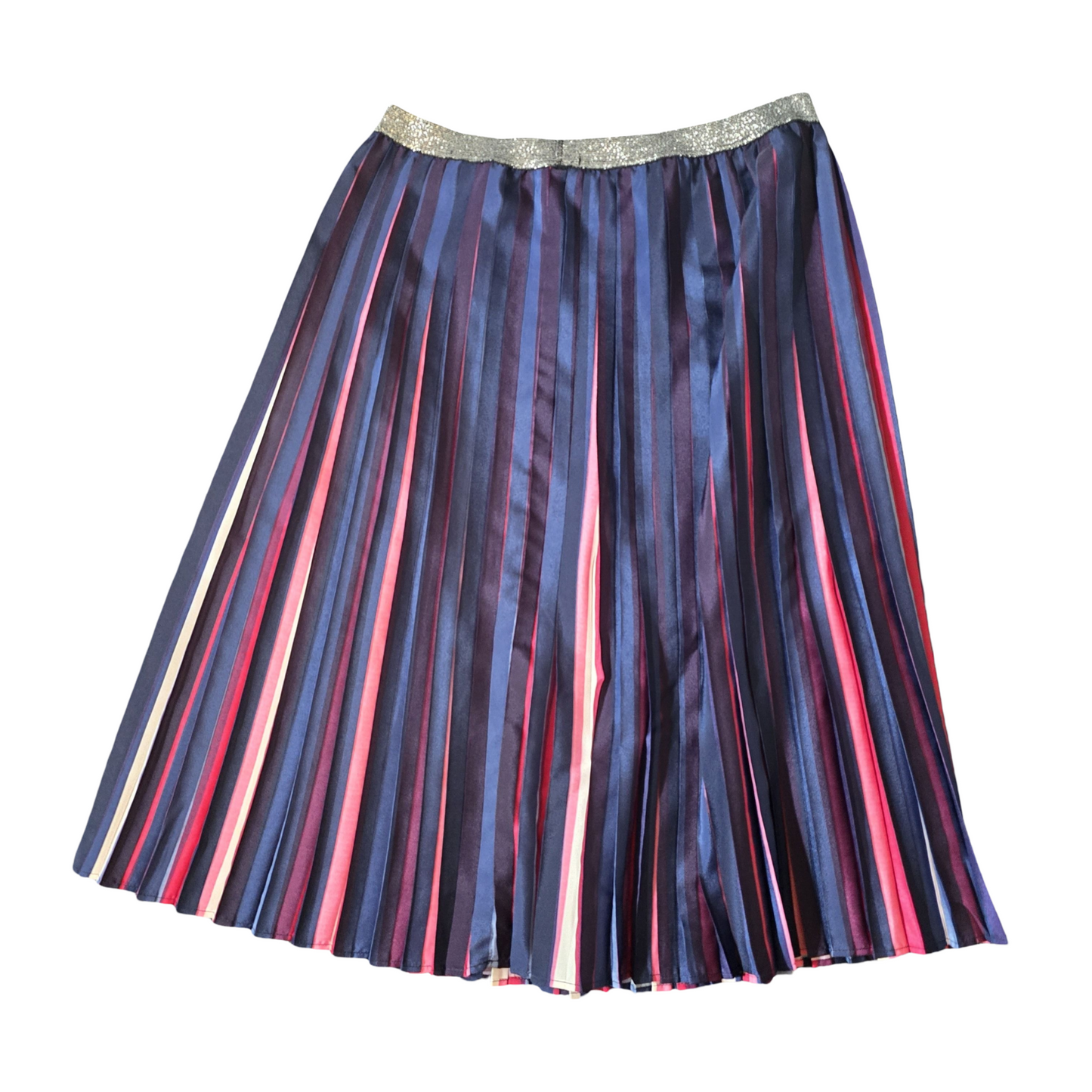 Cath Kidston 25th Anniversary Pleated Midi Skirt – Blue/Red/Pink Glitter Waist – Size 12