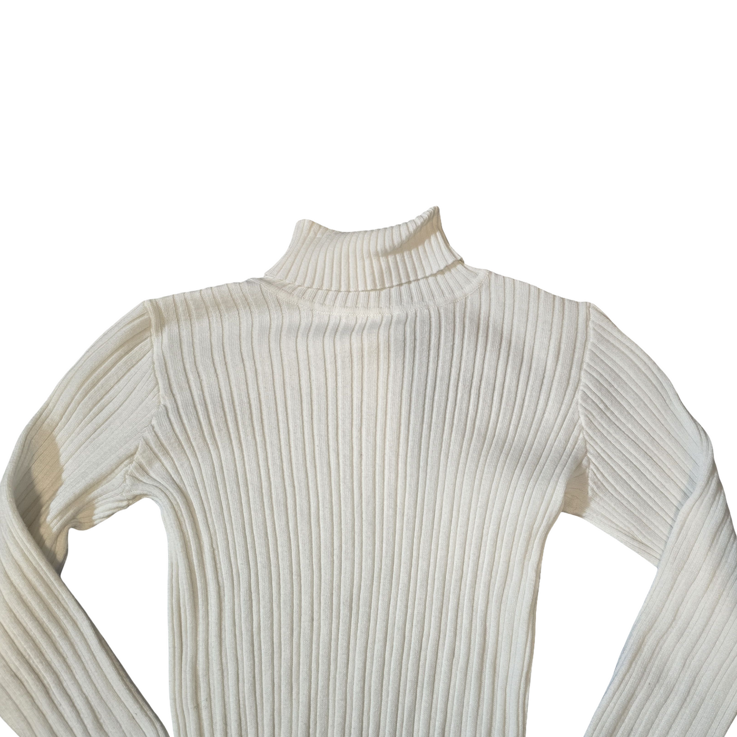 Nutmeg White Ribbed Turtleneck Top – Girls 8-9 Years – Cotton Polyester